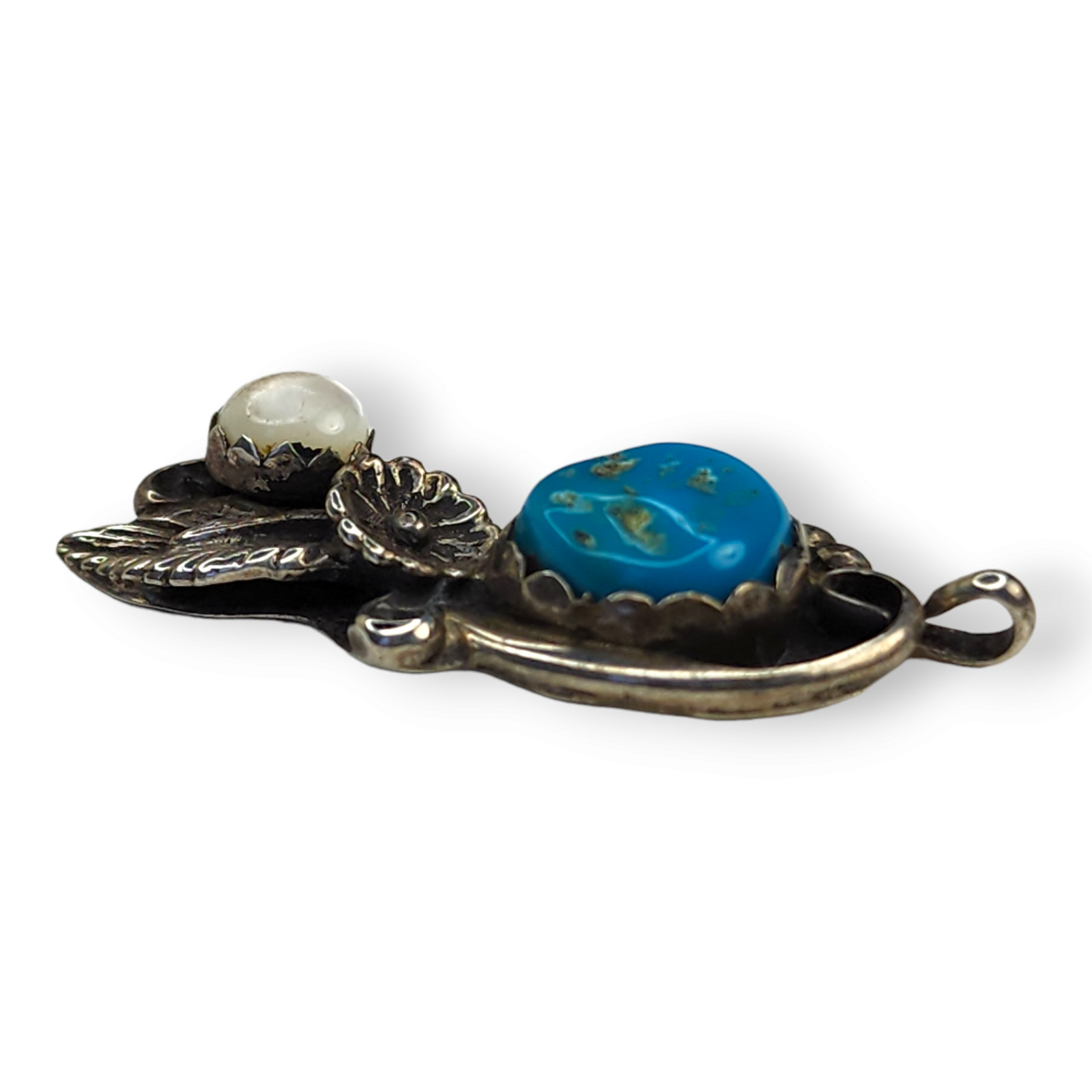 Vintage Sterling Silver 925 Sisteks Turquoise and Mother of Pearl Pendant