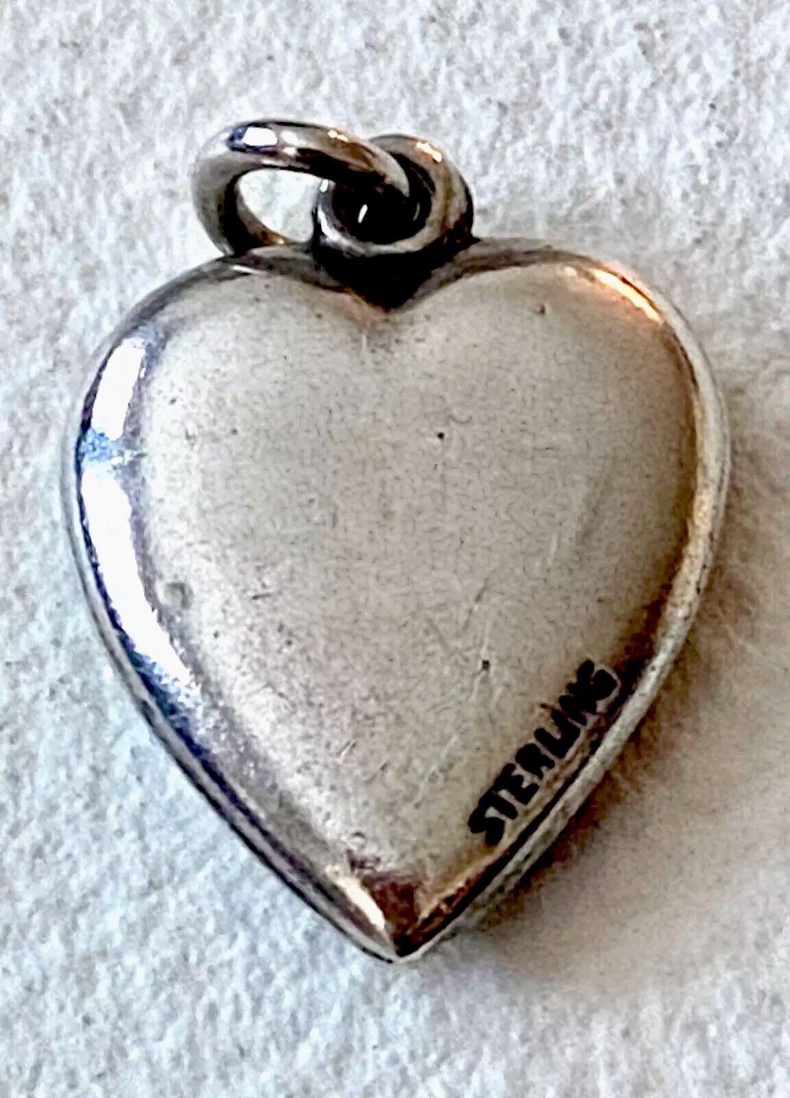 Antique Sterling Silver Puffy Heart Charm Black Enamel Mourning Pansy Flower