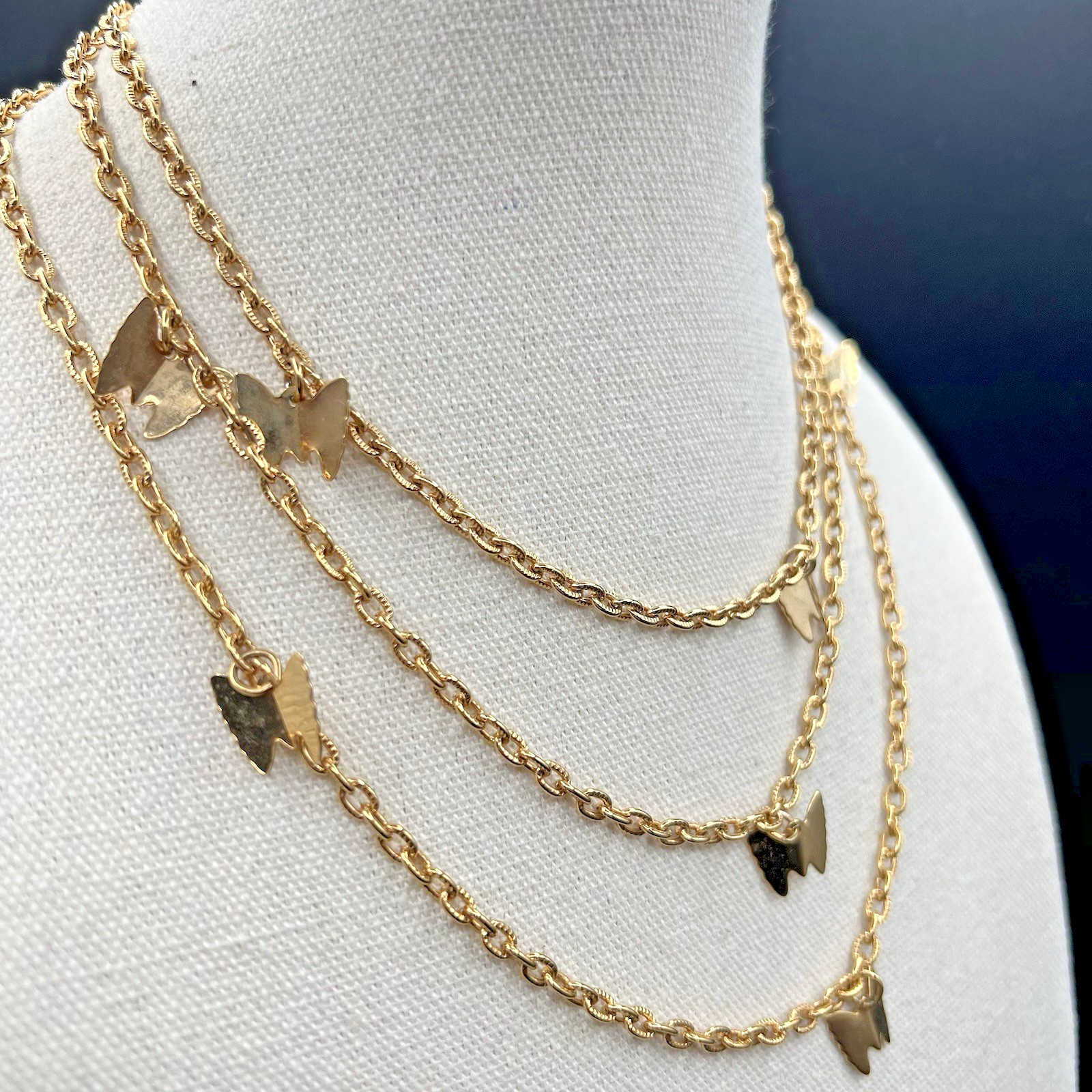 Sarah Coventry Butterfly Necklace Convertible Layered Gold Tone Opera 33″ + 20″