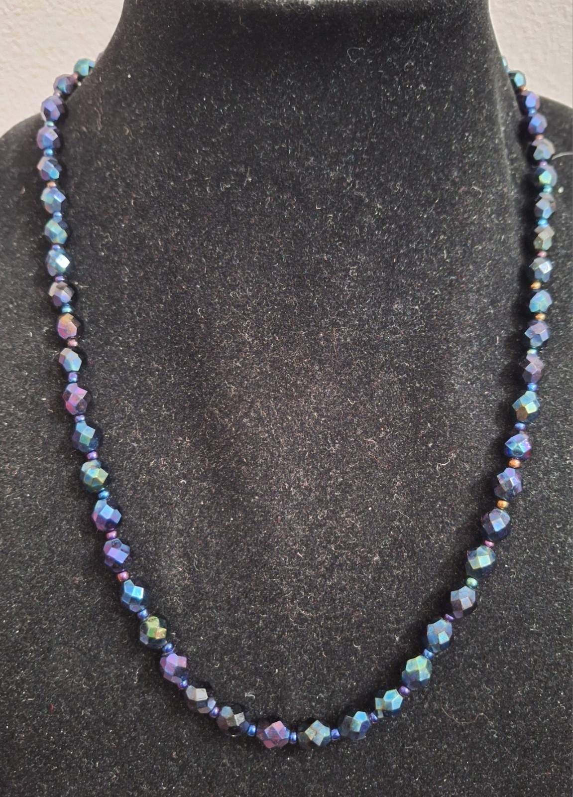 Vtg Necklace With Purple And Blue Glass Beads 24″, Unbranded