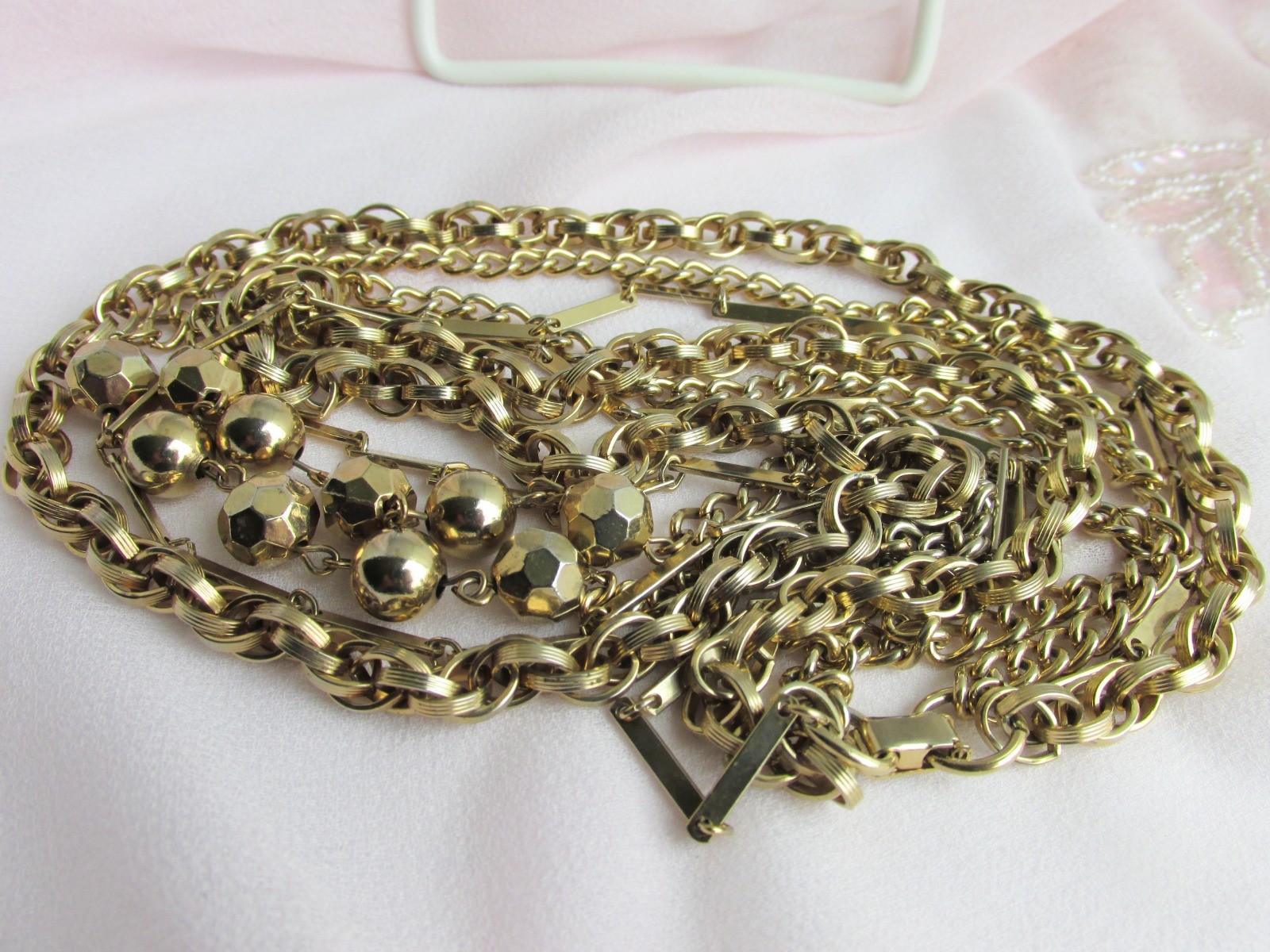 Vintage 3 Golden Rows Chain Necklace Gold Plate Rolo Bar Link Cable Styles