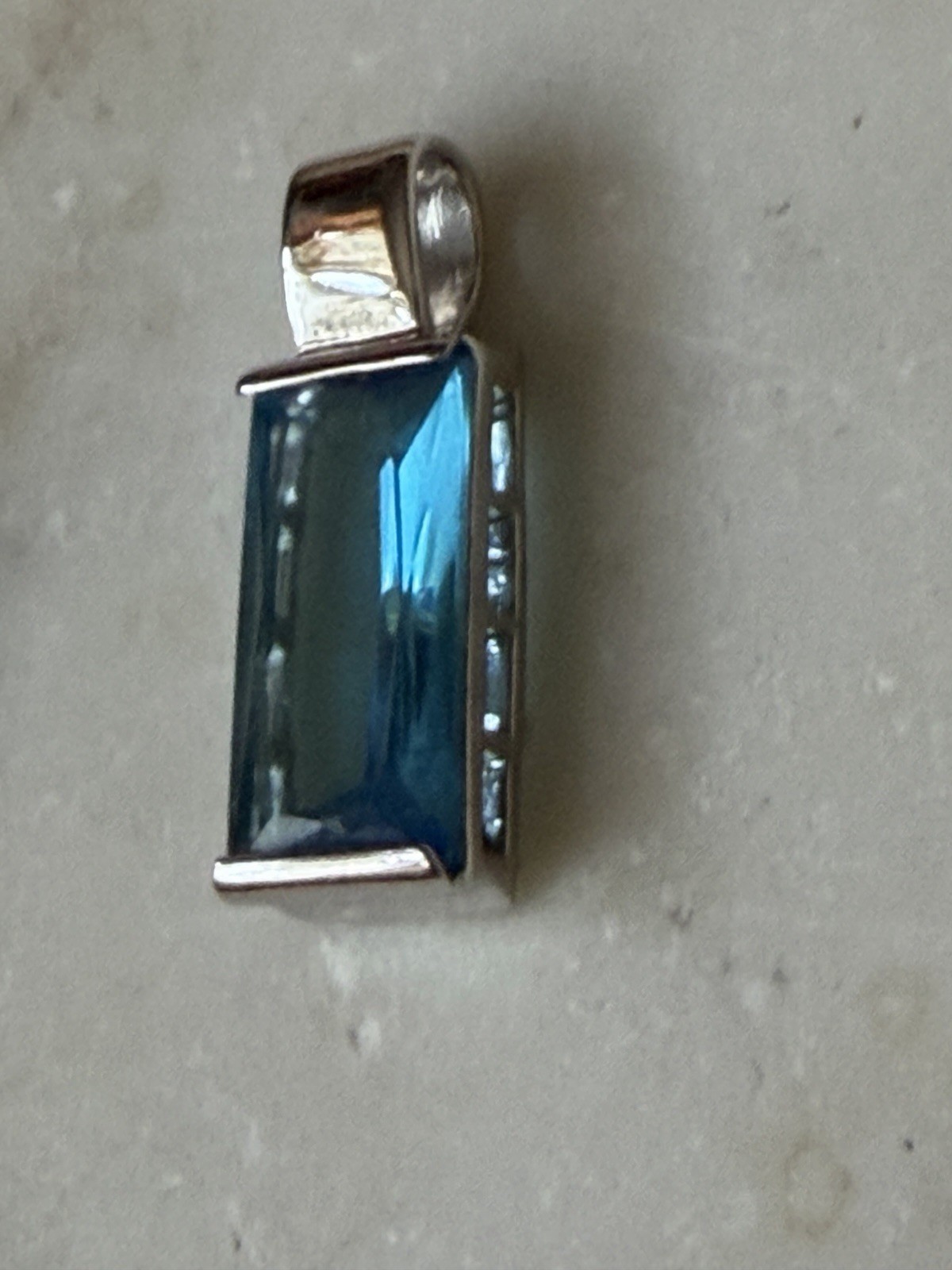 Vintage silver tone blue glass crystal pendant Statement piece