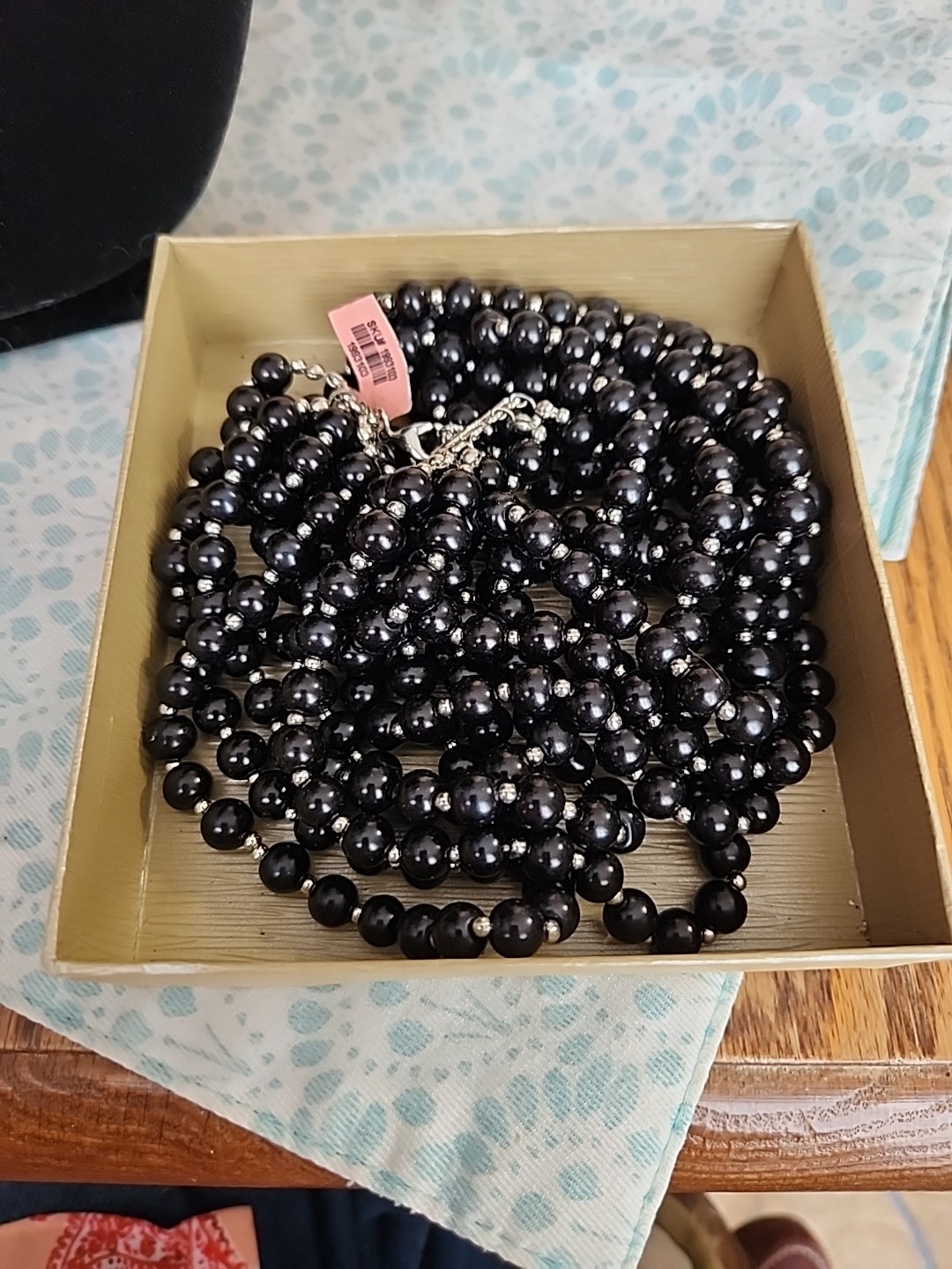 NWT JTV BLACK ONYX MULTI STRAND Long Beaded Necklacew Silver Spacers Statement
