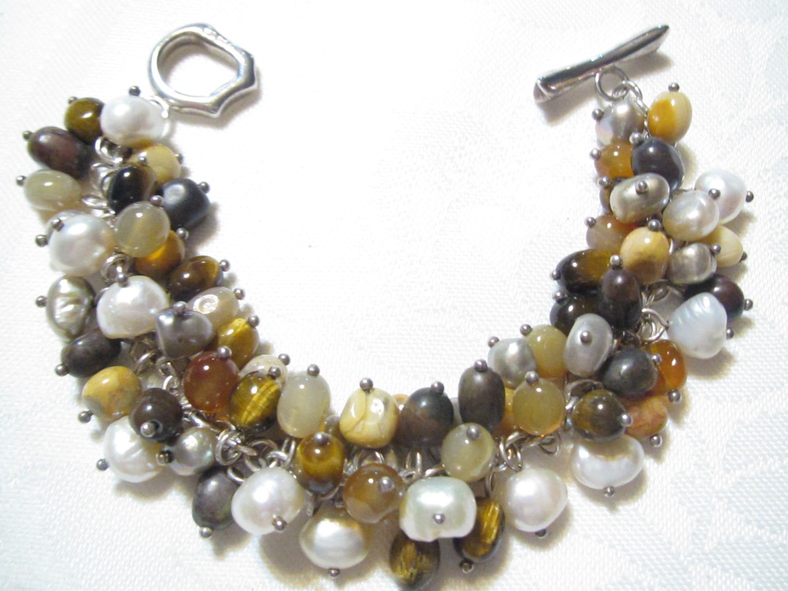 VINTAGE WHITNEY KELLY STERLING SILVER GEMSTONES & PEARLS TOGGLE BRACELET-65 GR.