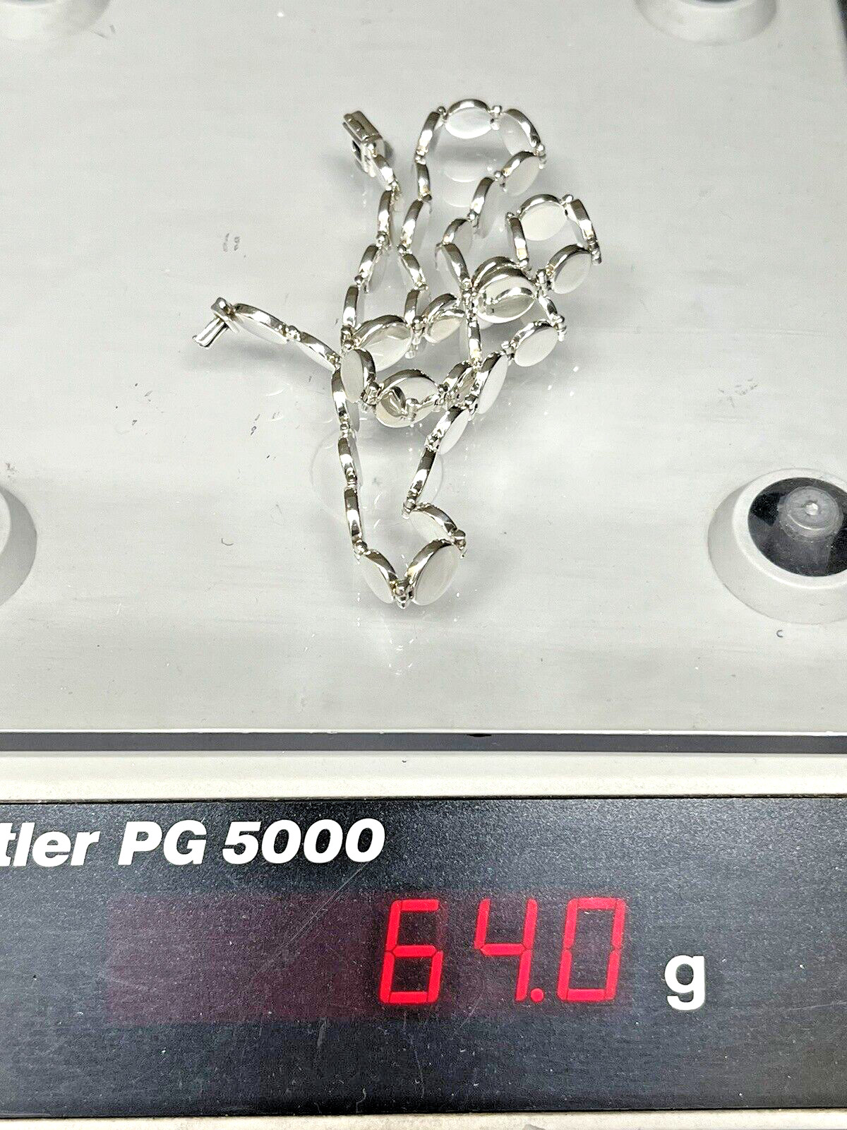 Sterling Silver Modernist Necklace Flat Coin Links 64 Grams Unsigned 18″ long