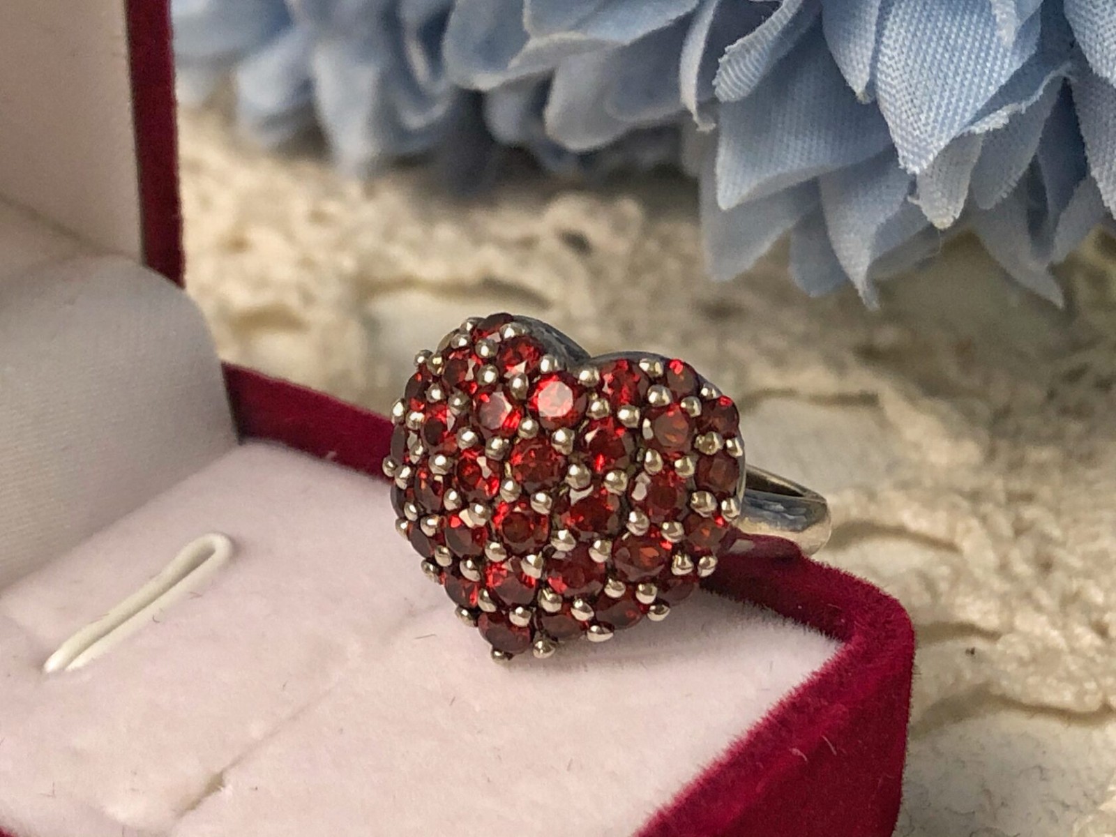 Rare Estate Vintage Ring Sterling Silver 925 Natural Czech Garnet Stone Size 6.5