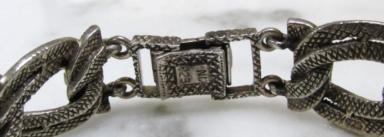 Vintage Sterling Silver Marcasite Curb Link Bracelet ~ 7-1/4″ ~ 29.5g ~ 5-D549