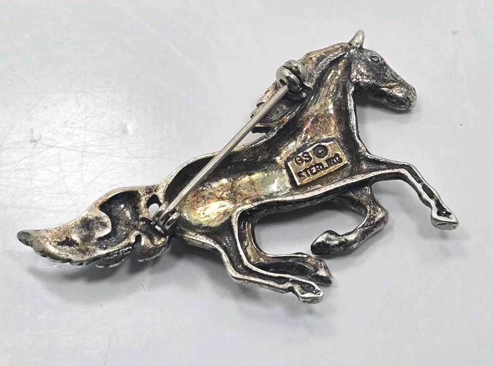 Beautiful Vintage Sterling Silver 925 Running Horse Ladies Pin Brooch