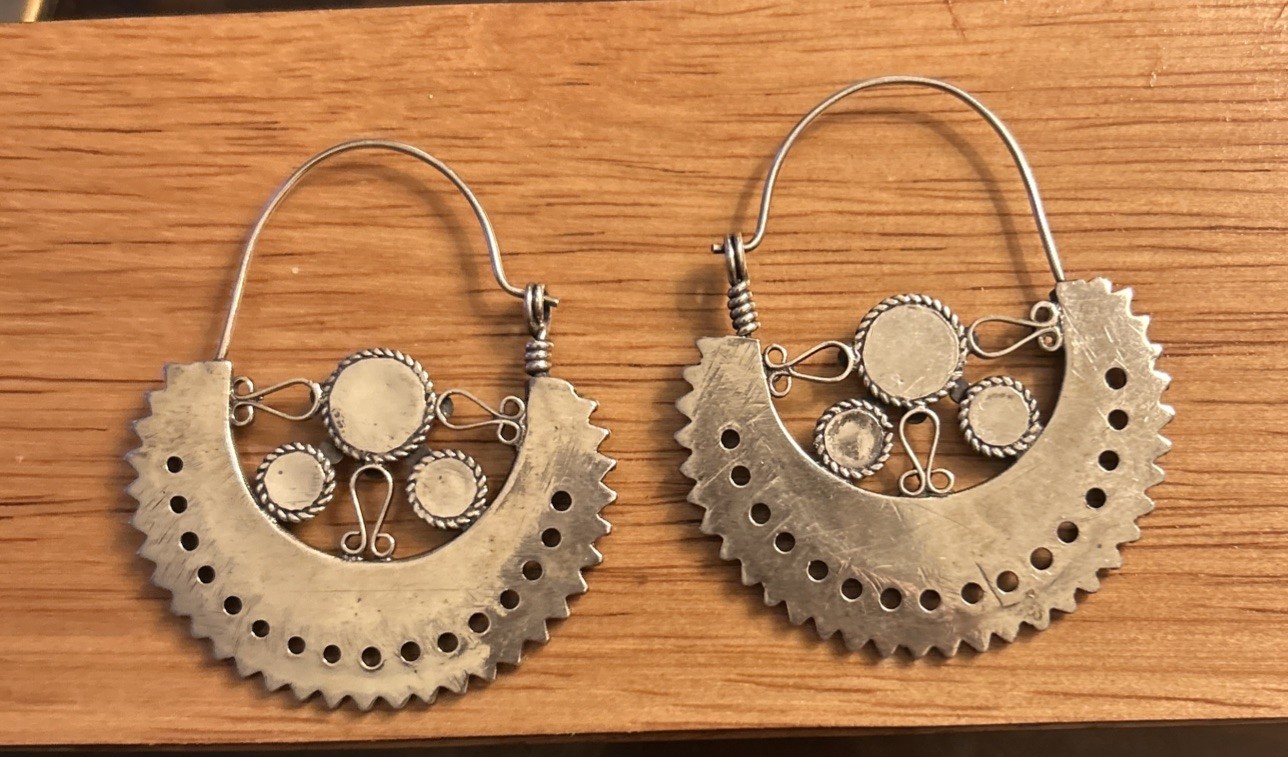 Vintage Morocco silver black onyx ornate tribal Dangle earrings 900