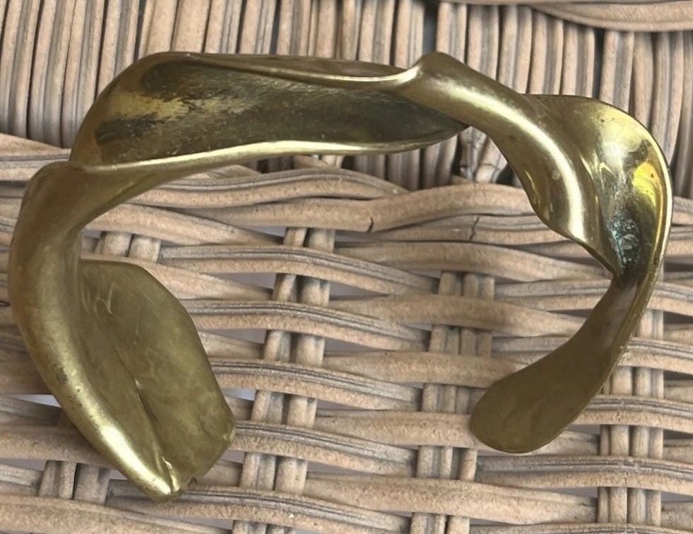 Vintage Modernist Brutalist Molten Sculpted Patina Bronze Thick Cuff Bracelet