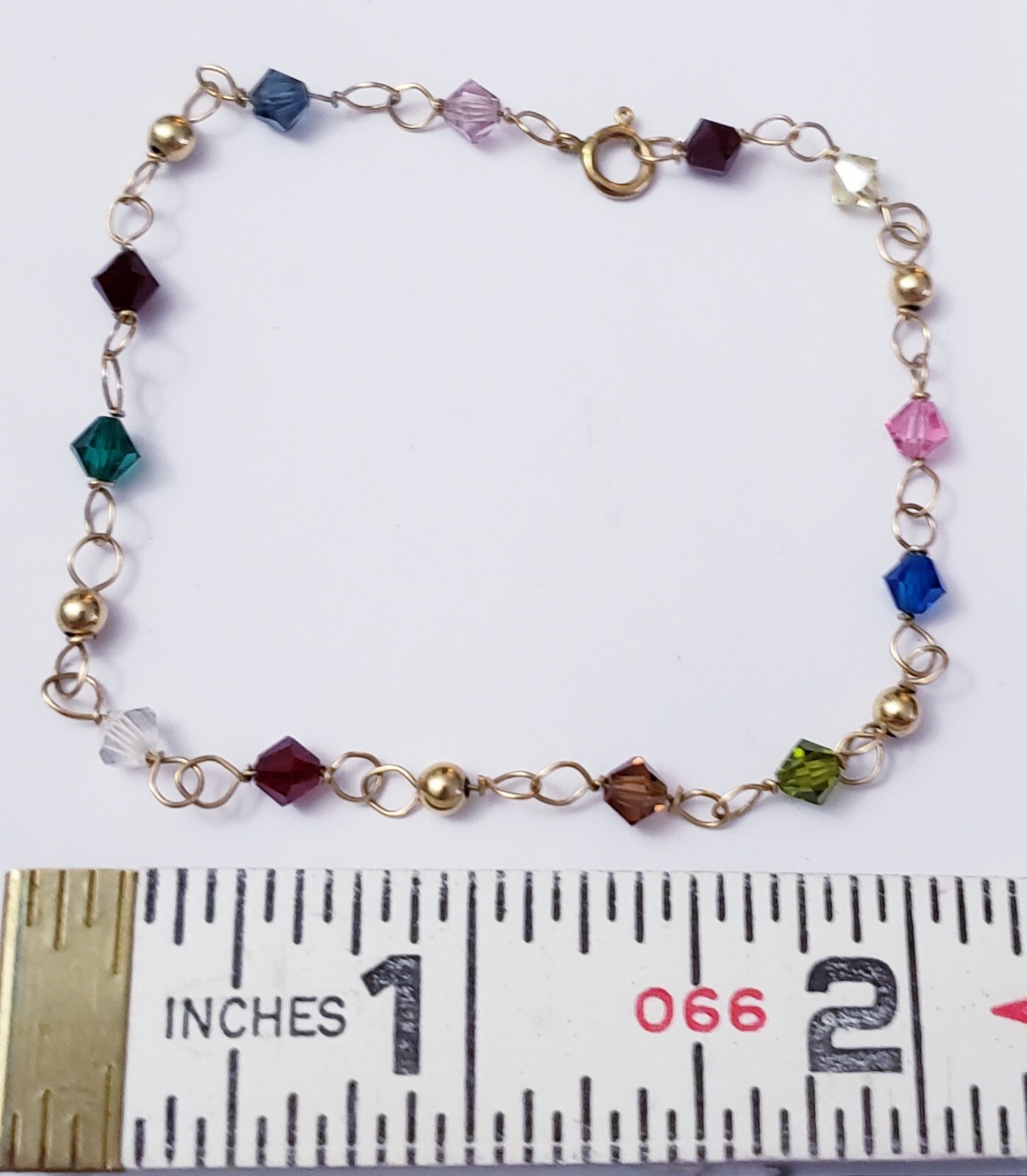 Vintage Dainty 1/20 14kt Gold Filled Multi-Colored Stone 7 Inch Bracelet 1.52gm