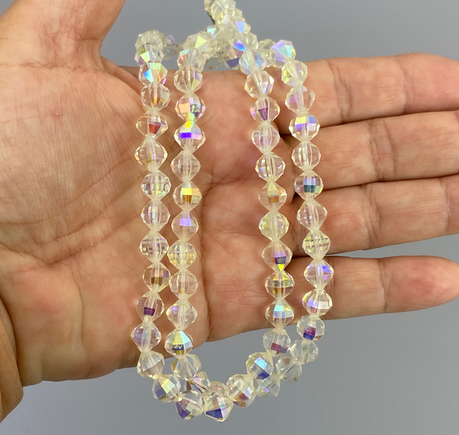 VTG Aurora Borealis 8MM Crystal Faceted Bead Necklace Single Strand 23in – 44g