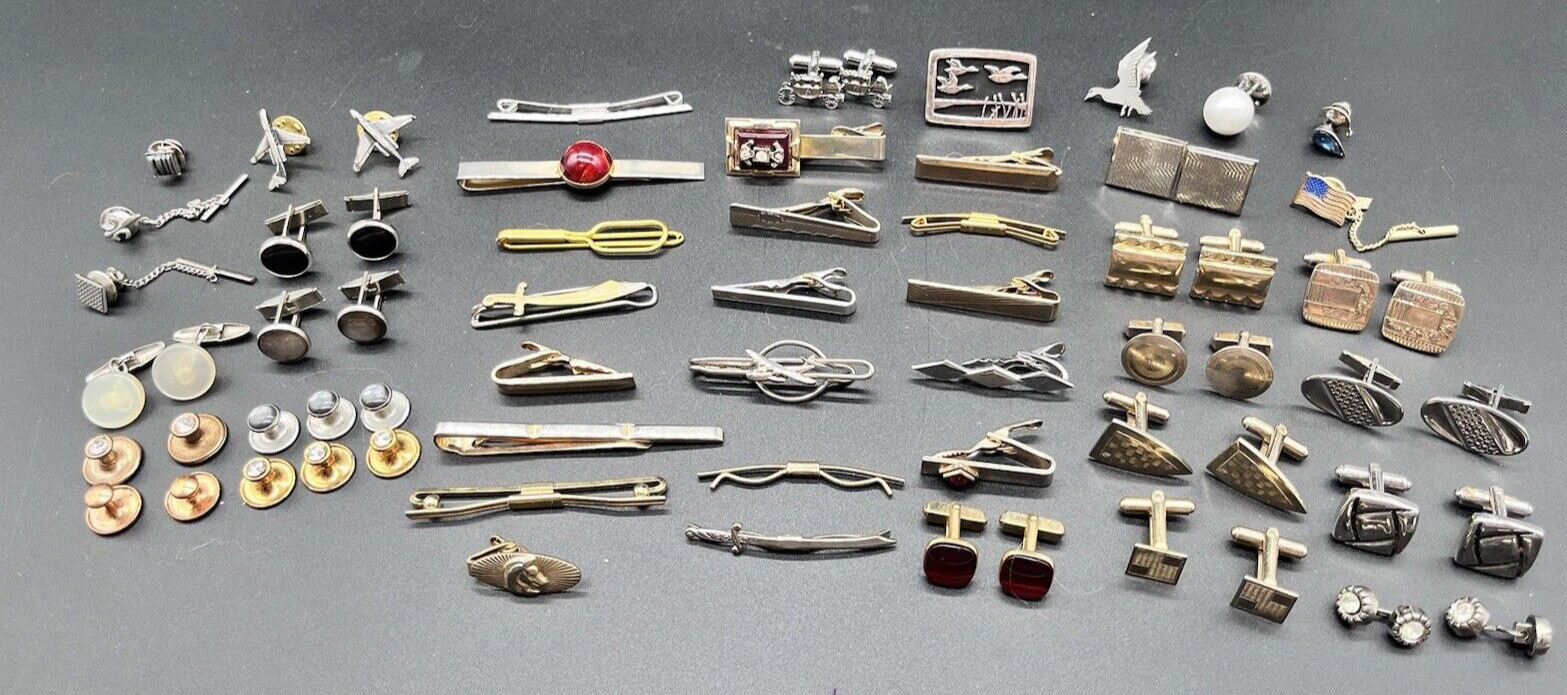 45+ Lot Vintage Cufflinks Tie Bars Tac MORE Swank Hickok Shields Sarah Coventry+