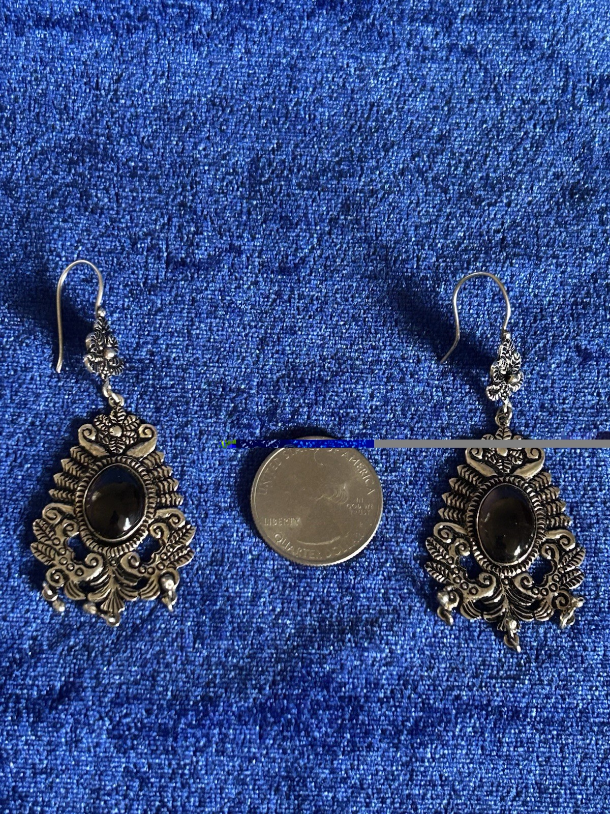 Vintage Estate Sterling Silver & Glass Handmade Chandelier Pierced Earrings Big