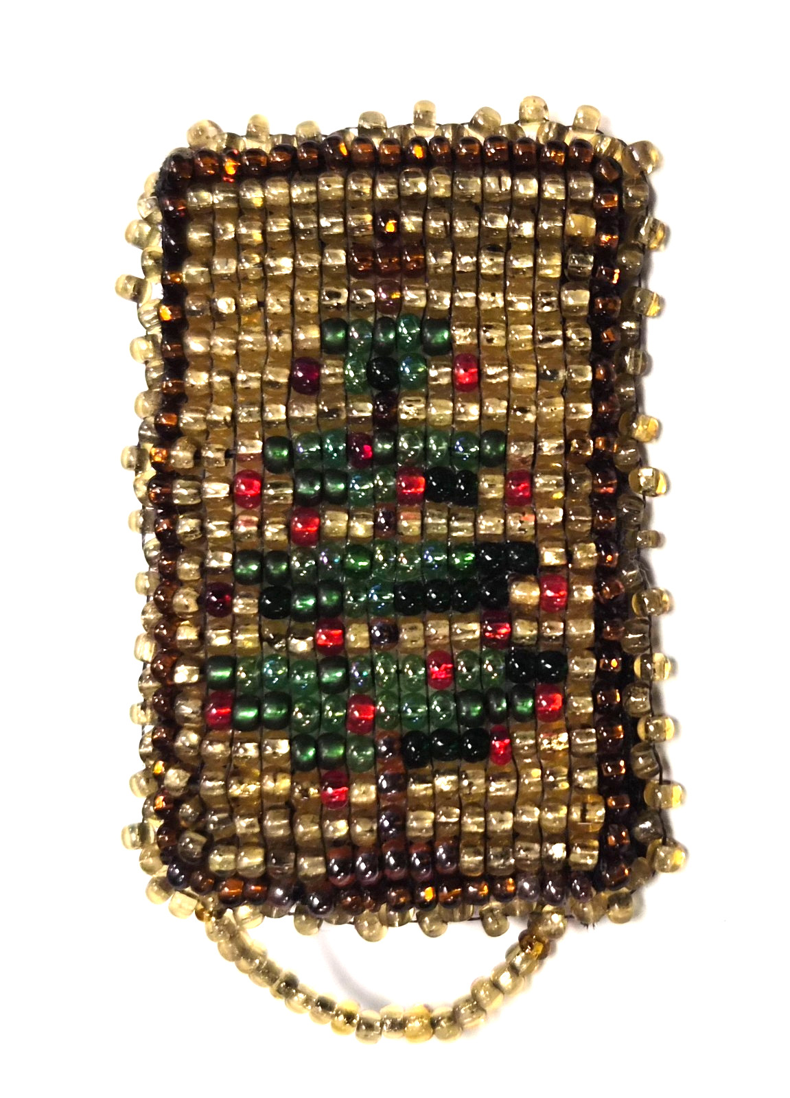 Vintage Handmade Glass Seed Bead Christmas Tree Holiday Pin / Brooch