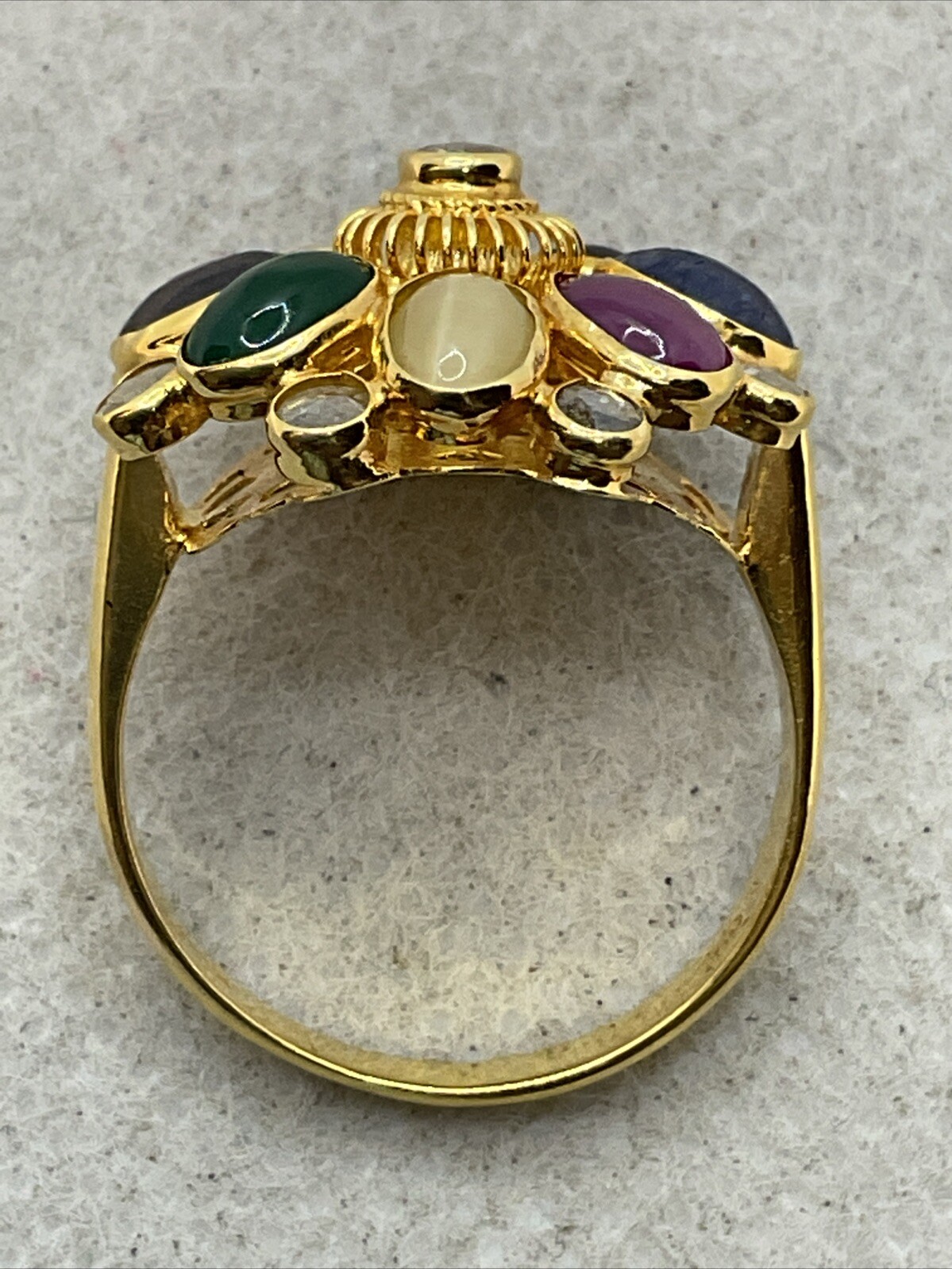 VINTAGE HANDMADE Solid 18K (750) Multicolor Gemstones & Rose Cut Diamonds Ring