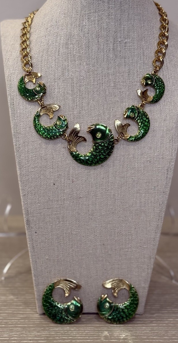 Vintage Gemcraft Koi Fish Necklace & Earring set. Very HTF, Exellent Condition