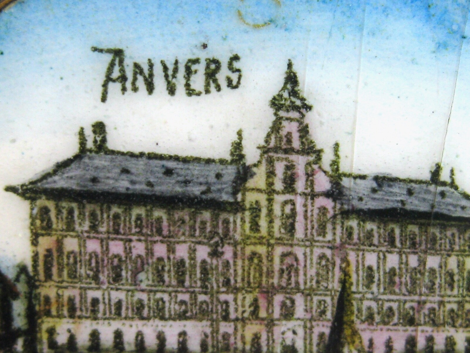 FINE ANTIQUE ANVERS BELGIQUE – ANTWERP BELGIUM SOUVENIR ENAMEL BRASS PIN BROOCH