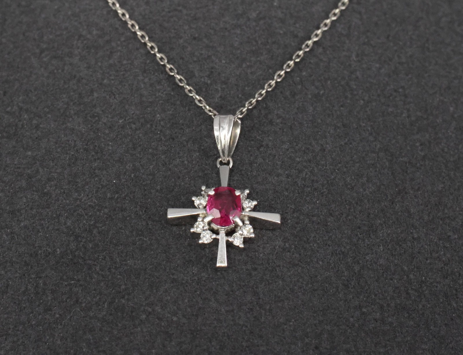 Fine 0.35ct Intense Red Ruby & 0.16ct Diamond Platinum Cross Necklace