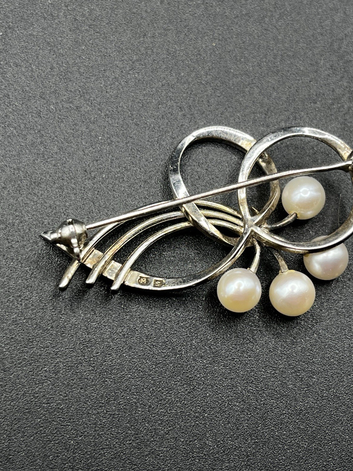 Mikimoto Japanese Brooch Vintage Signed Akoya Pearl Sterling Silver