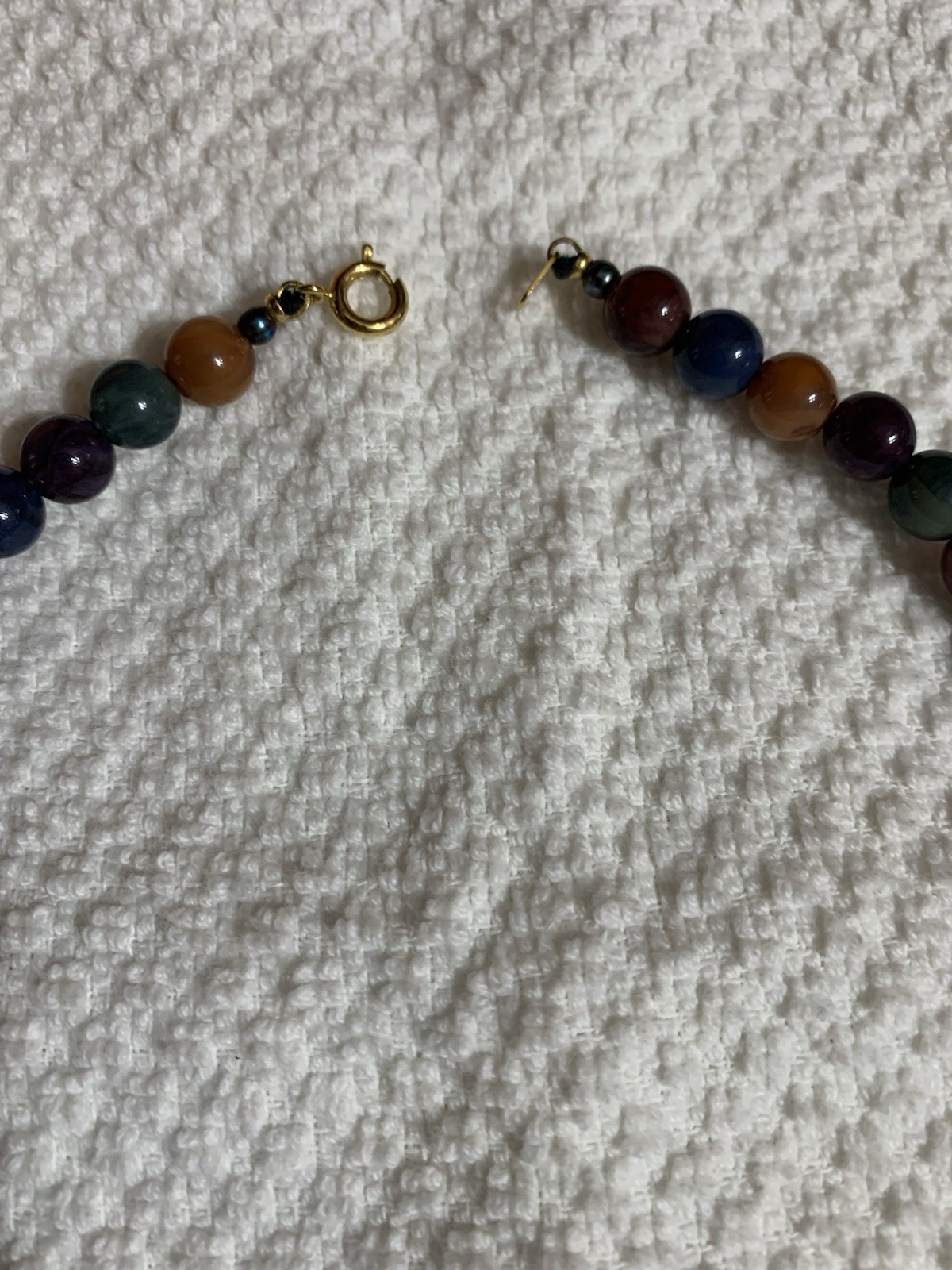 Vintage Multicolor Acrylic Chunky Faux Stone Choke Gold Tone Beaded Necklace 19″