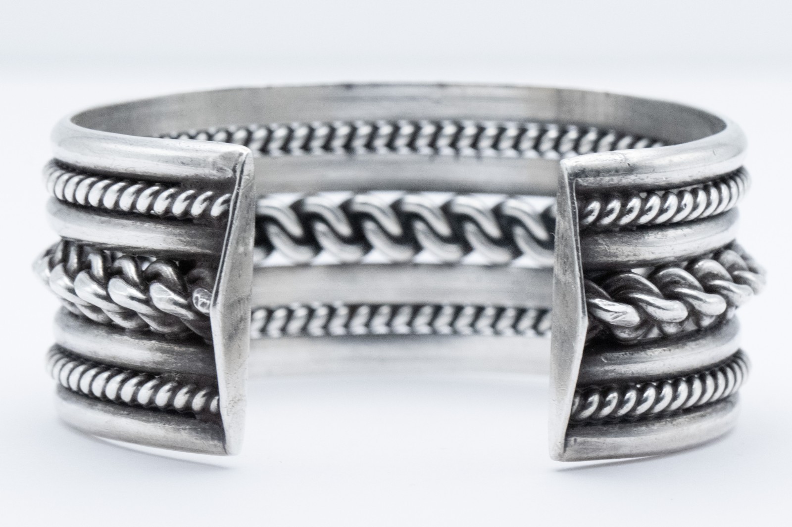 Navajo Sterling Silver Triple Twisted Wire Wide Cuff Bracelet 78.6g Vintage 925