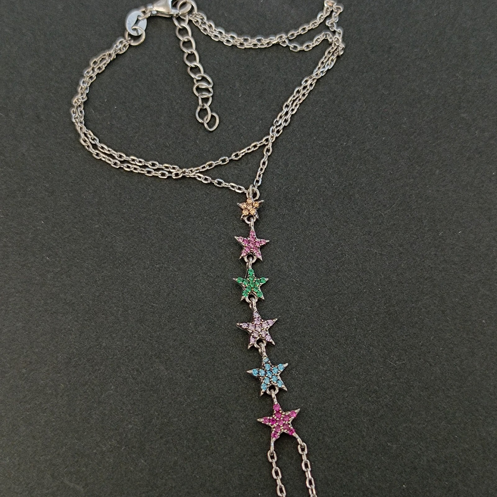 Hand Chain Bracelet Sterling Silver Slave Bracelet Ring Connected Stars Crystals