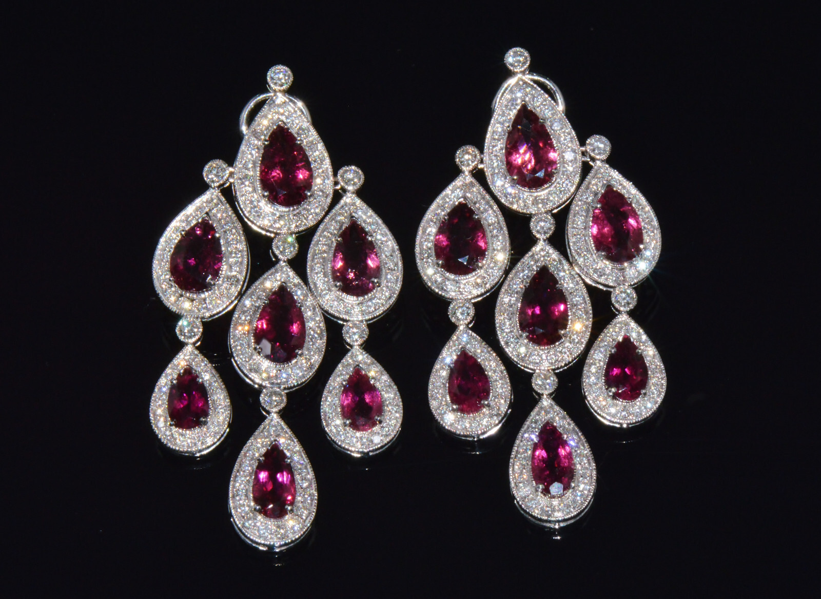 Certified Natural 23.53Cts Diamond Tourmaline 18K Solid Gold Chandelier Earrings