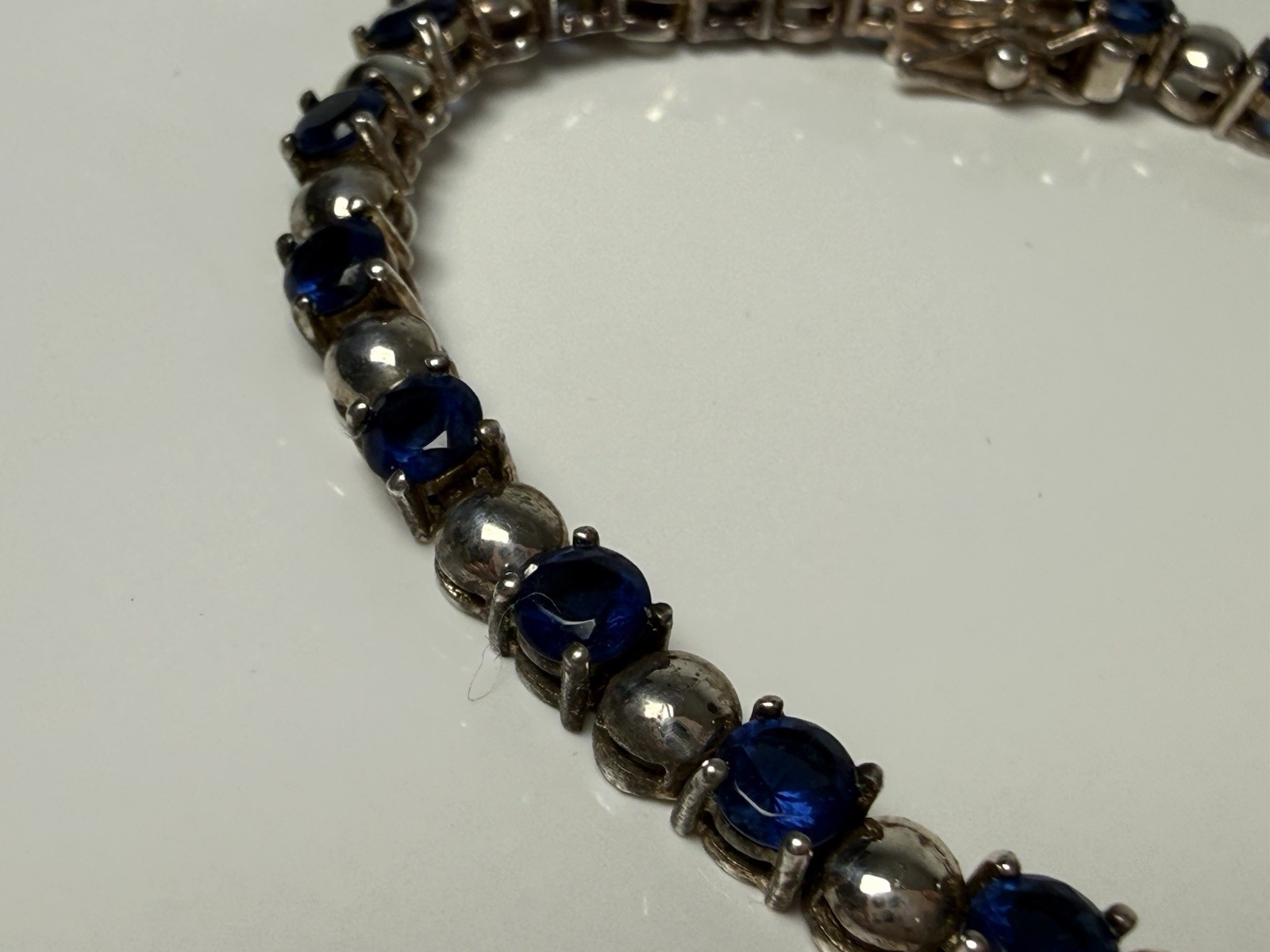 Vintage Sterling Silver Blue Glass Tennis 7” Bracelet Dee Berkley DBJ