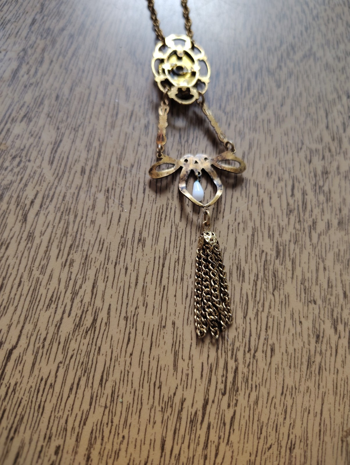 Victorian Revival Necklace Gold Tone Hand Painted Pansy Porcelain 12 Inch .
