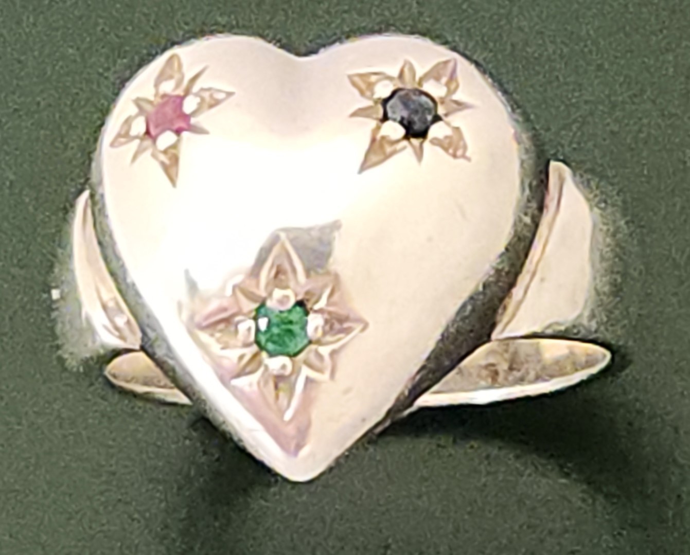 Sterling Silver Puffy Heart Star Set Genuine Ruby Sapphire Emerald Ring 6.5