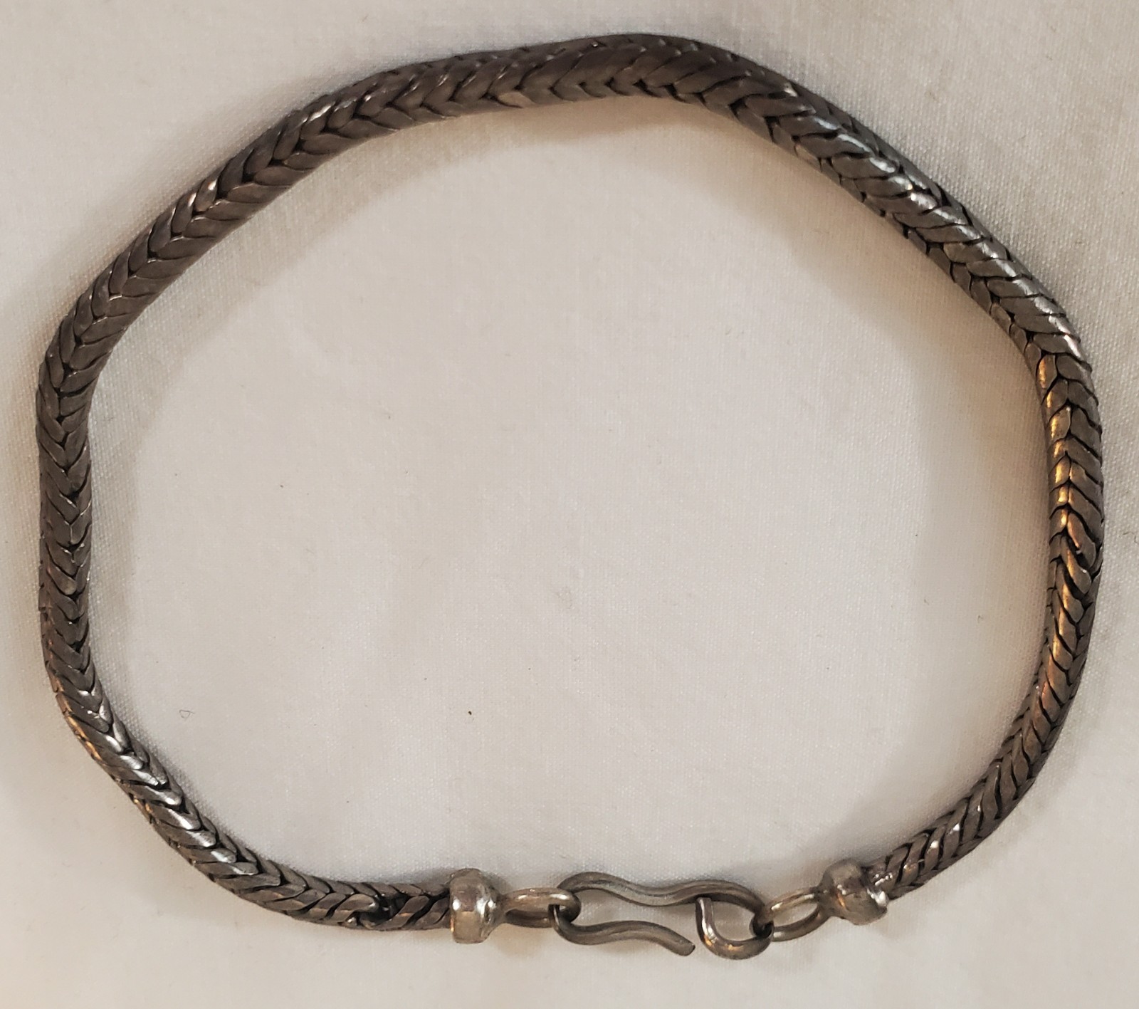 Vintage Sterling Silver Woven Chain Bracelet 9” Artisan Hook Clasp