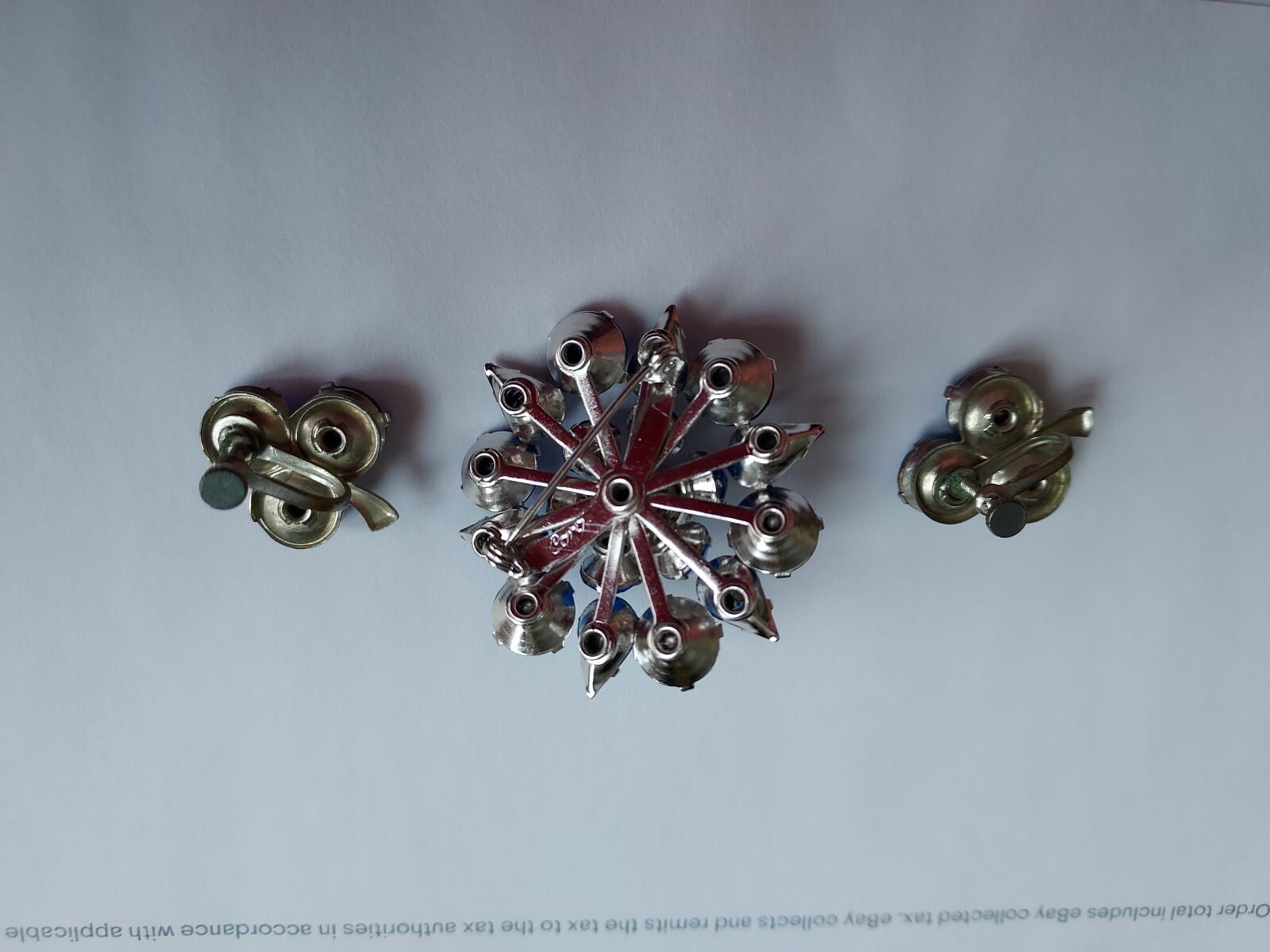 Coro Signed Pin Blue Rhinestone Earrings and Brooch Vintage Demi Set