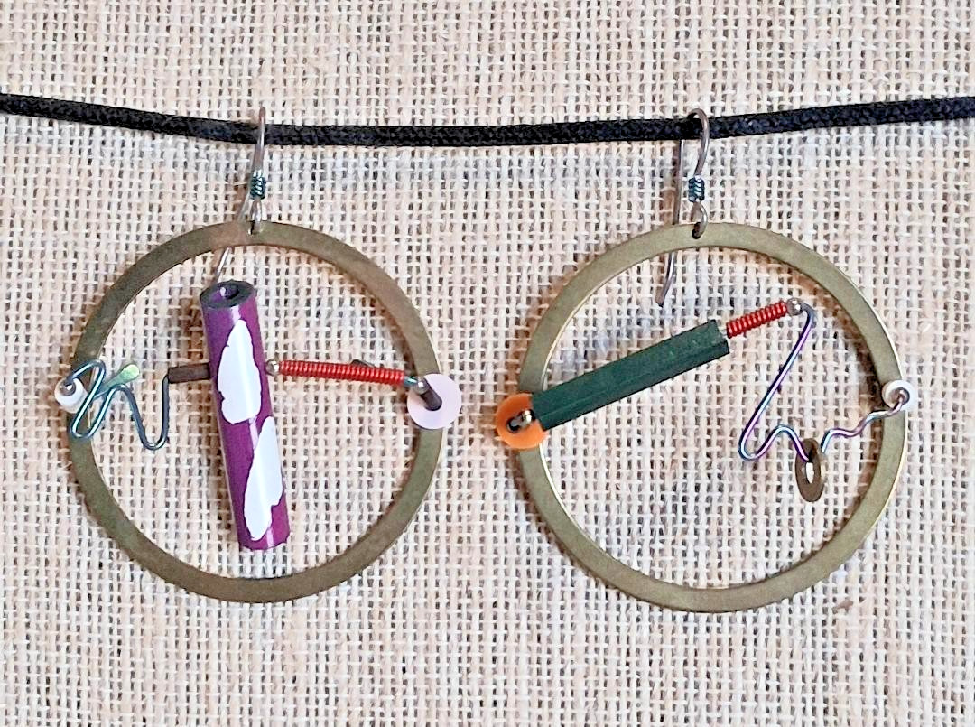 Eve Kaplin Vintage Post-Modern Abstract Memphis Style Kinetic Earrings!