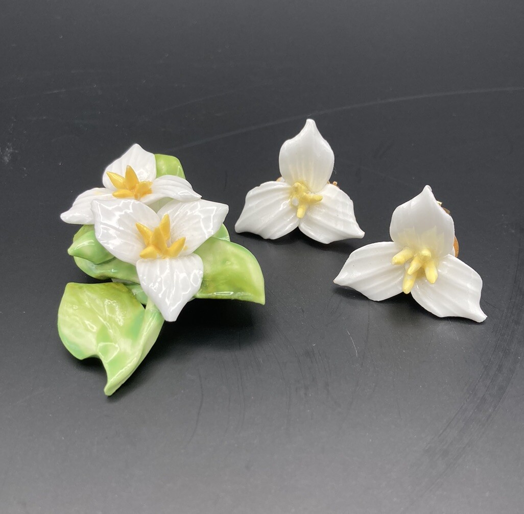 Vintage Adderley Brooch & Earrings Floral Porcelain Ladies Made In England