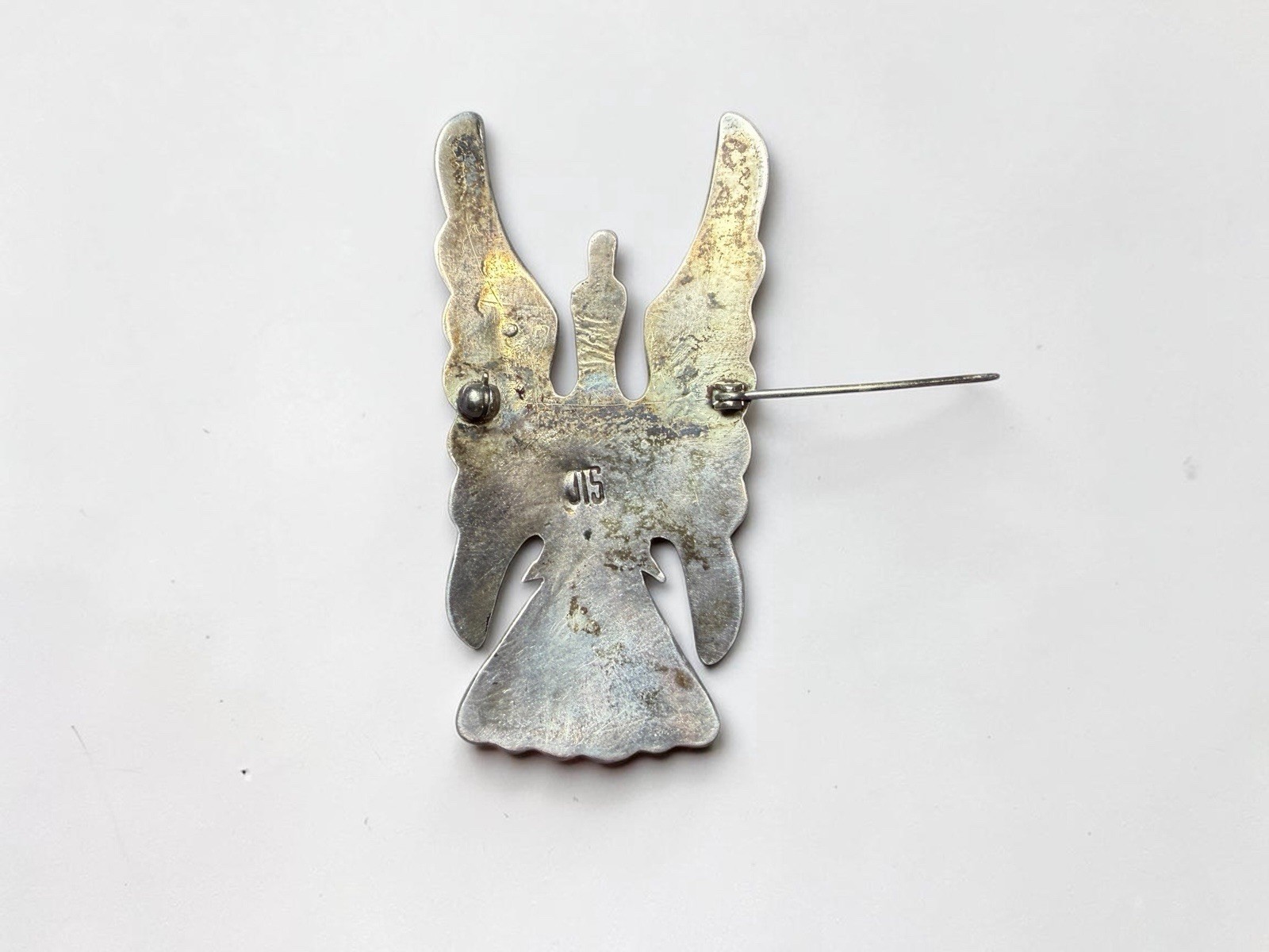 Navajo Juan T. Singer JTS Sterling Silver Turquoise Coral Thunderbird Pin Brooch