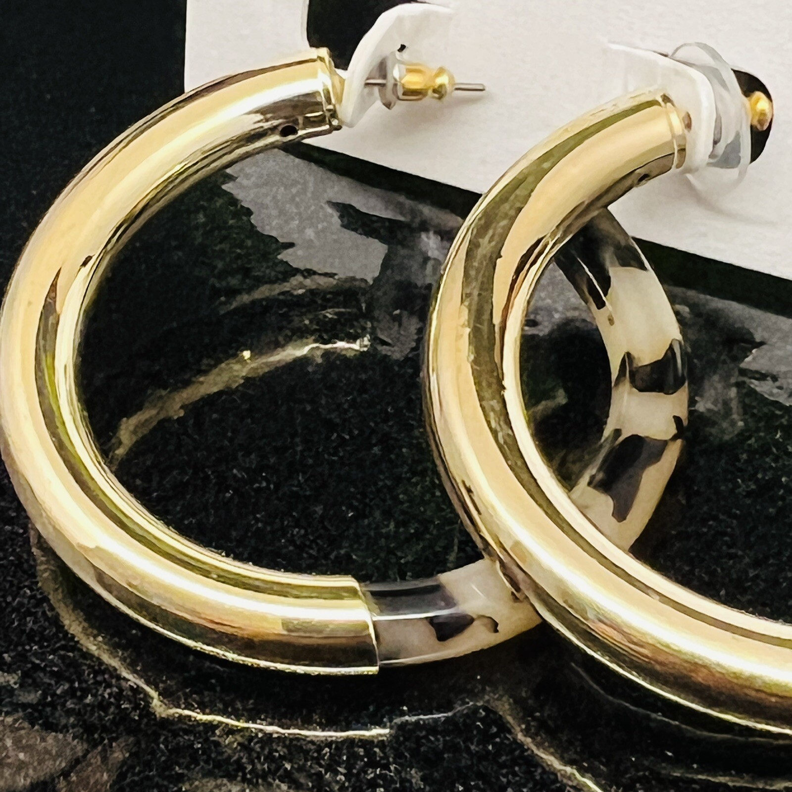 Large SUGARFIX by BaubleBar Women’s Hoop Earrings Tortoise Resin Hoop Gold 1385