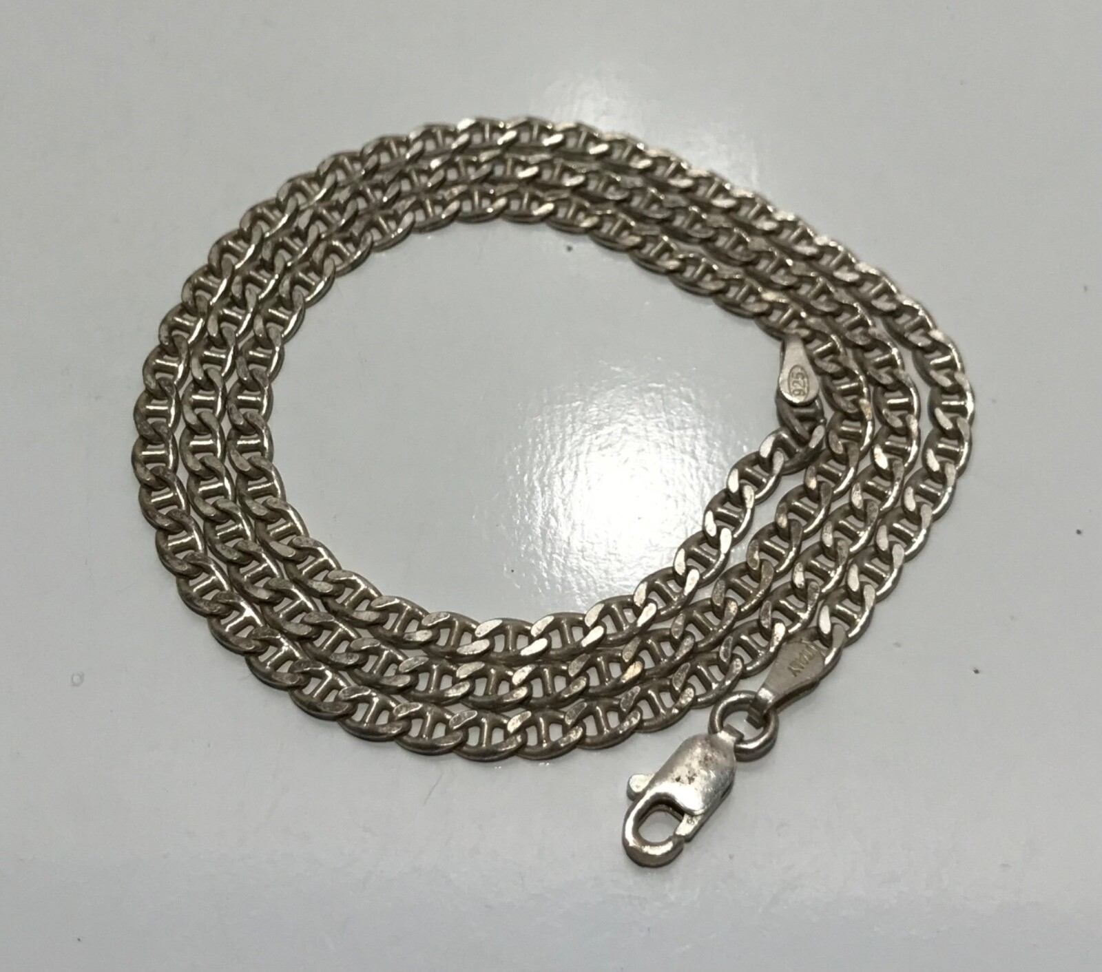 Vintage Sterling Silver 925 Italy Anchor Mariner Link Necklace 18.5~3.20mm