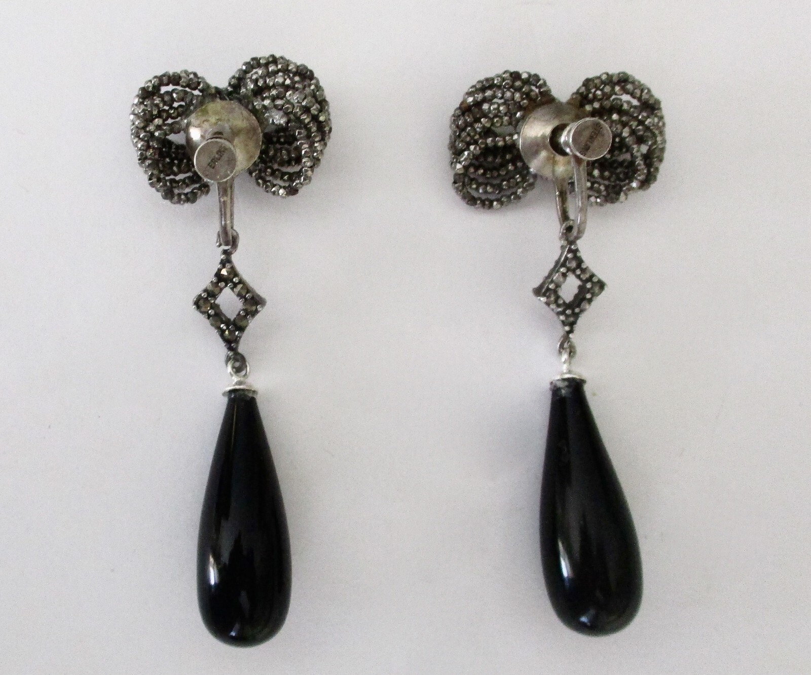 Pair of Antique 2 1/2-Inch Cut Steel & Black Glass Screw Back Earrings