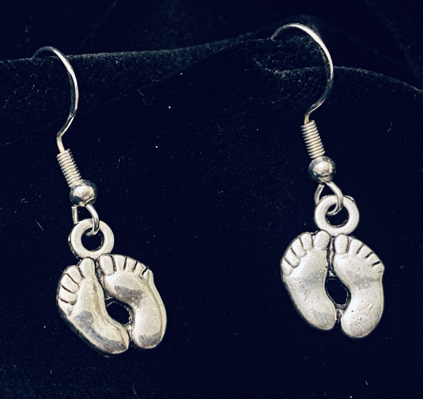 Vintage Sterling Silver Baby Feet Charm Earrings Dangle Drop 925 Sterling