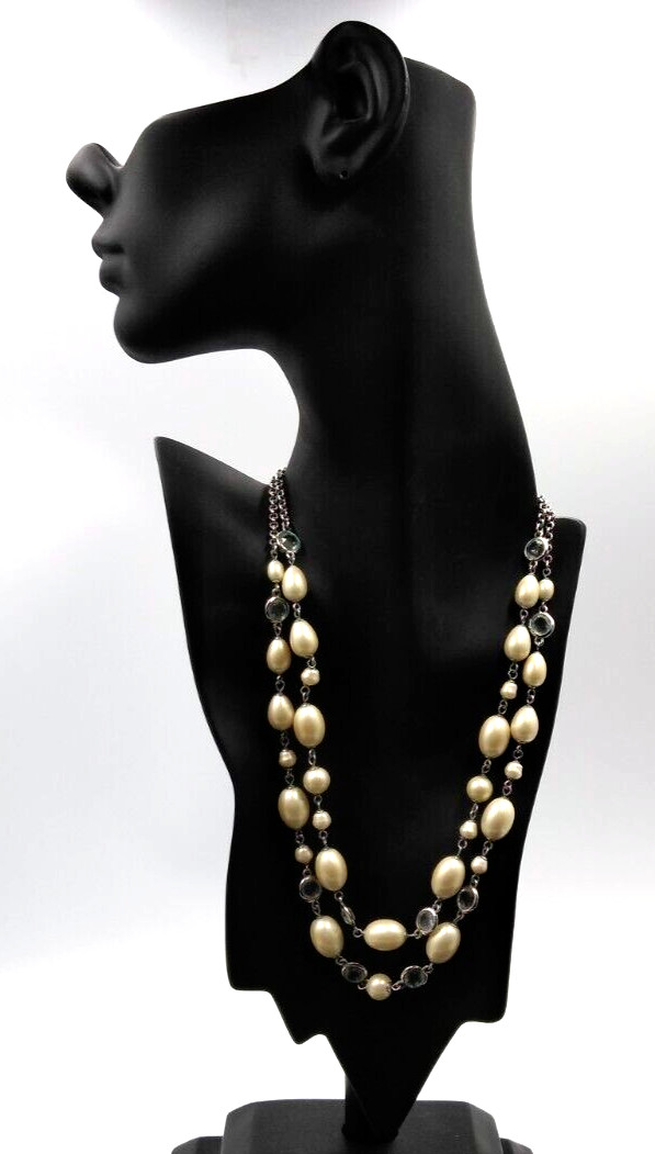Vintage Talbot’s 18″ Double Strand Chain w/ Cream & Crystal Beads