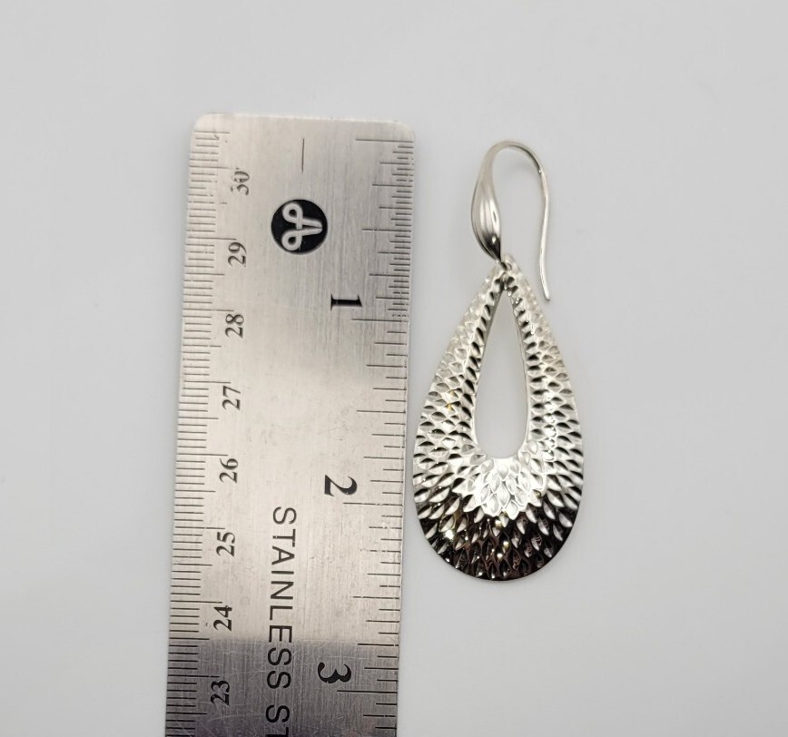 Vintage Sterling Silver Textured Hoop Dangle Drop Earrings Estate 90s 1990s Y2K