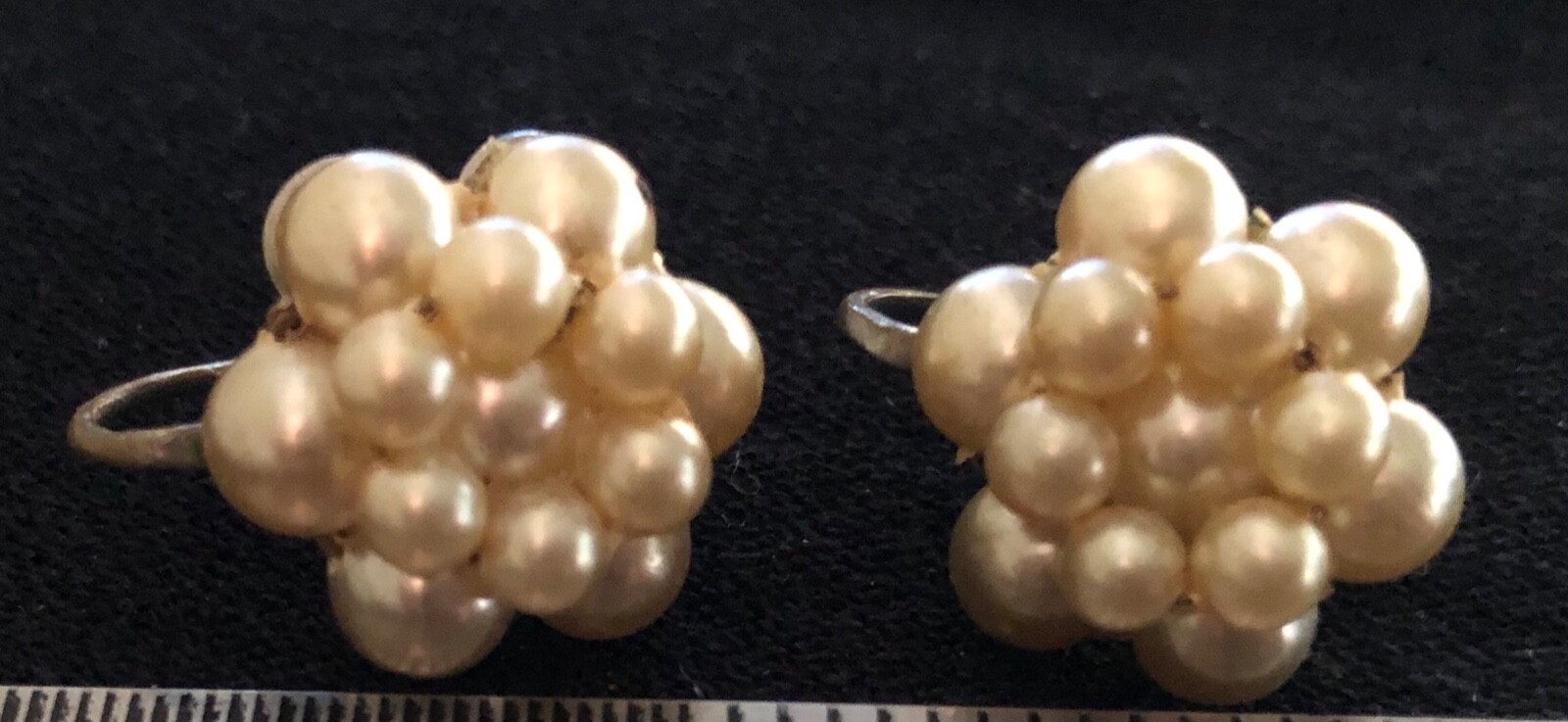 Gorgeous Vintage 1930s to 1940s Cluster Pearl Earrings Screw Back