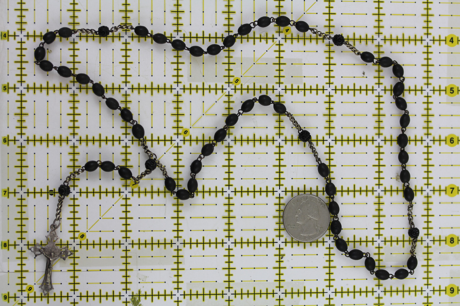 ANTIQUE ROSE ROSARY BEADS CROSS CRUCIFIX STERLING SILVER CHAIN 925 PRAYER