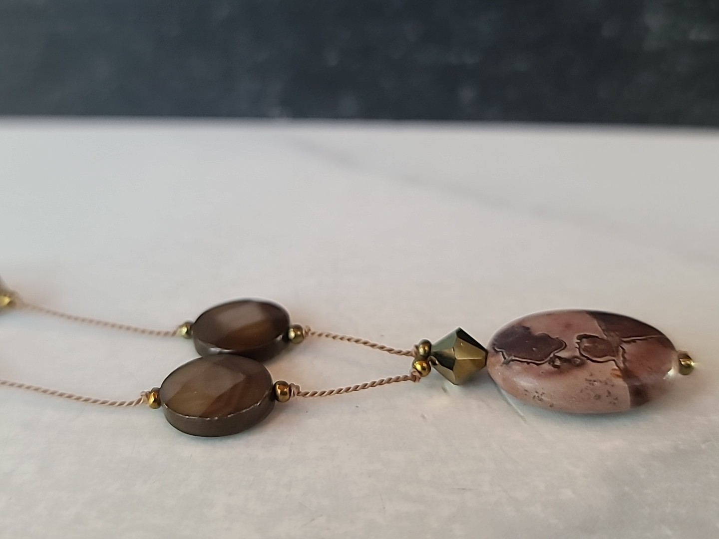 925 Sterling Rhodochrosite, Jasper & Bronzite Beaded Station Pendant Necklace