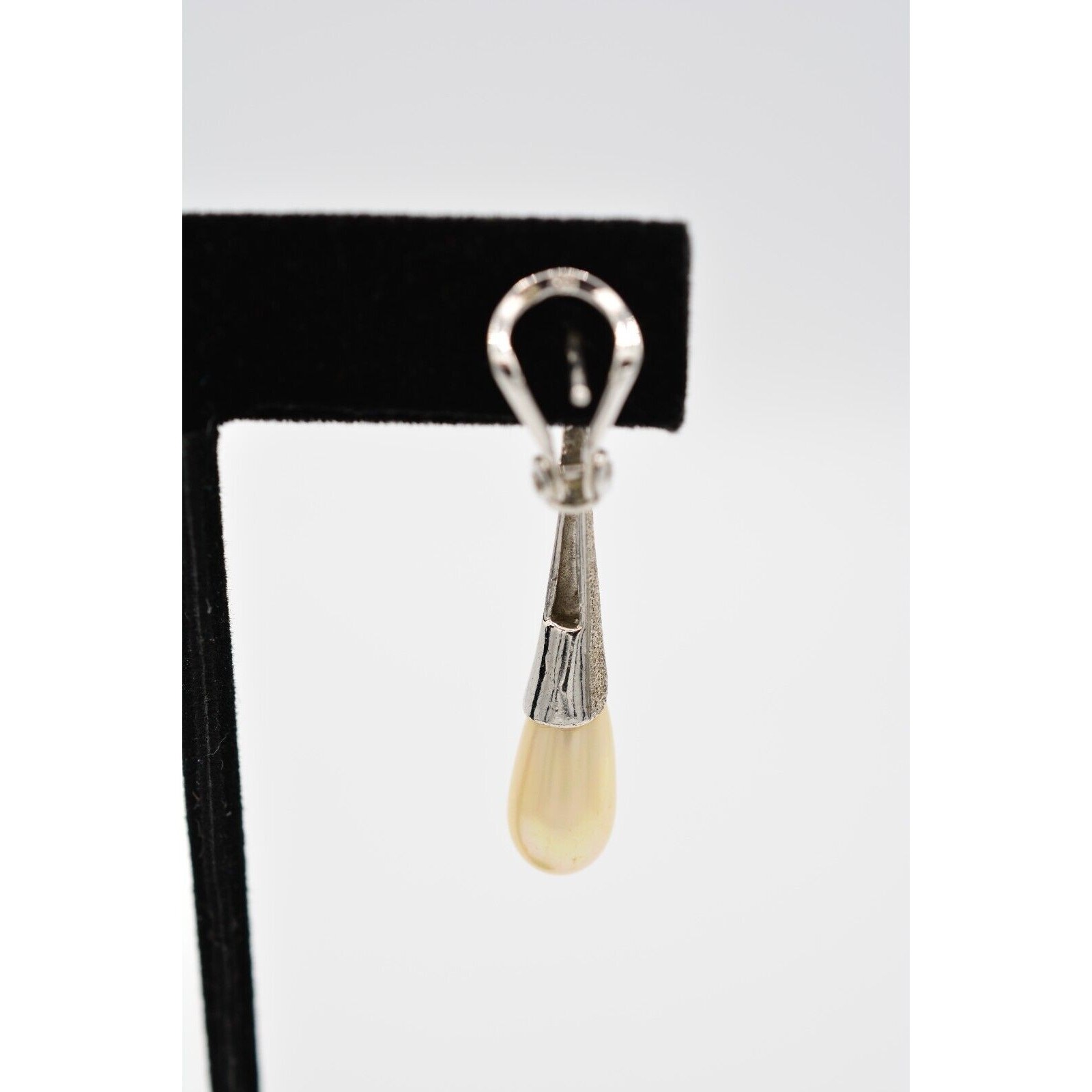 Vintage Dangle Earrings Silver Tone Faux Pearl Drop Textured Signed 1980s Bin7