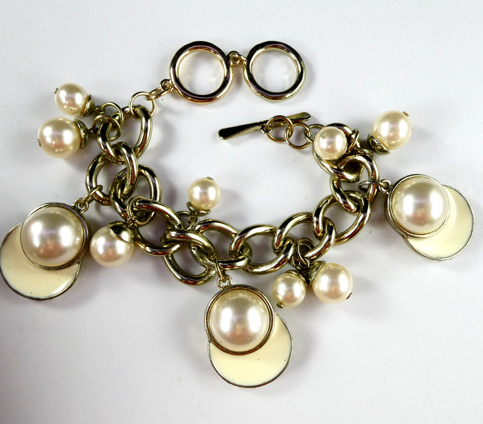 Coldwater Creek Cream Enamel Pearl Necklace Bracelet Earrings Set 3 Piece