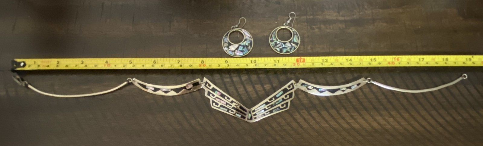 Vintage Alpaca Mex. Abalone Shell Necklace & Earring Set