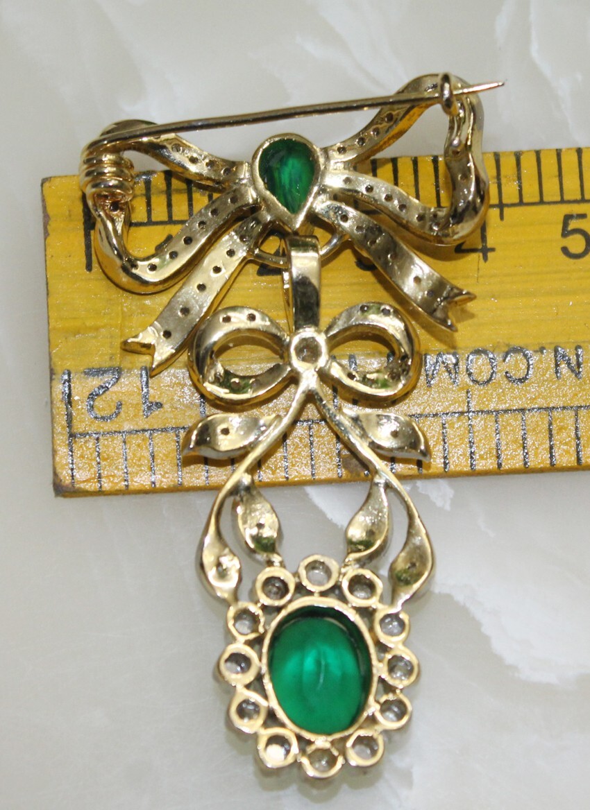 2.20ct Rose Cut Diamond Emerald Antique Victorian Look 925 Silver Brooch