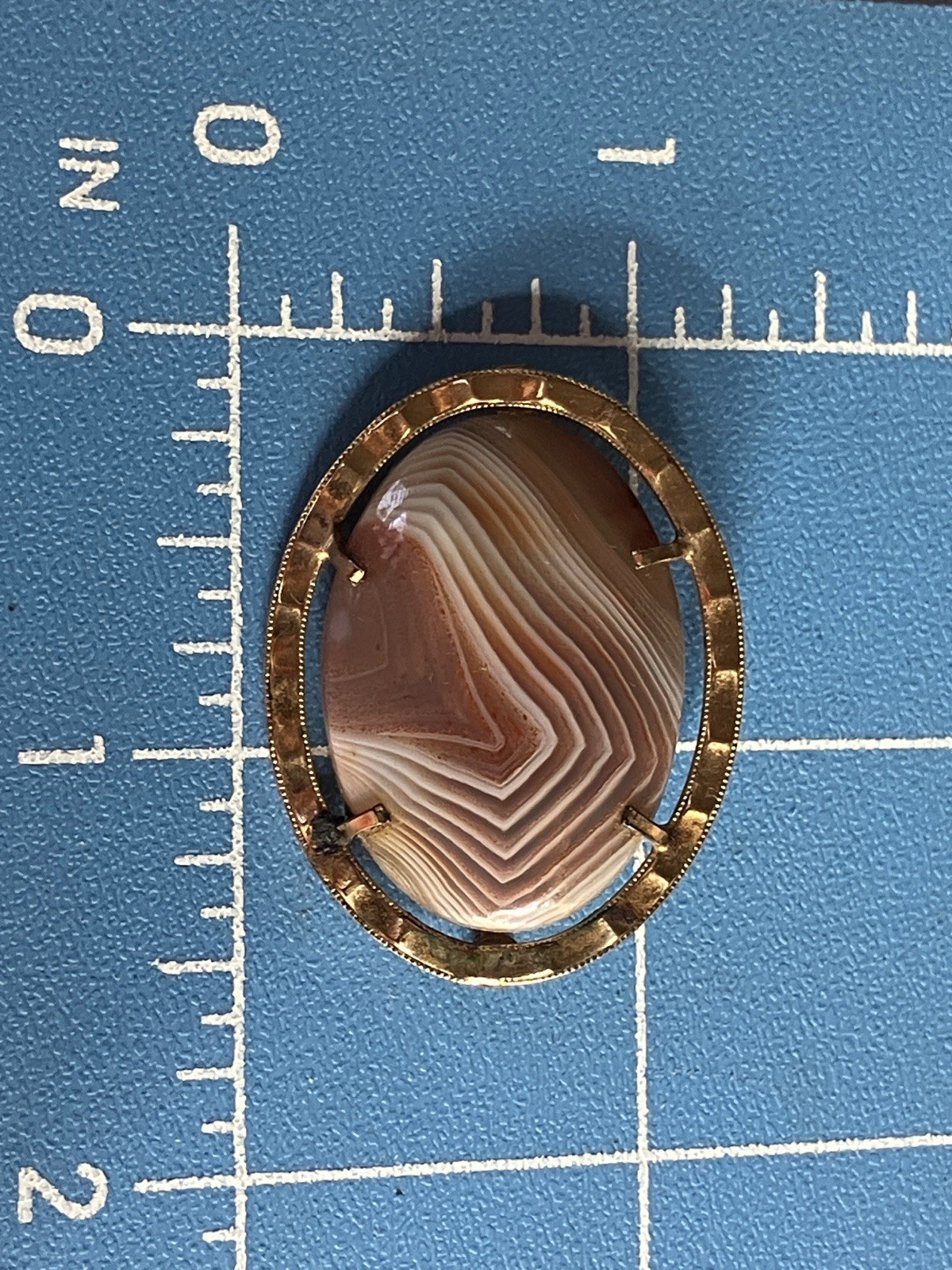 Vintage Gold Filled Brooch Banded Agate Stone Pin